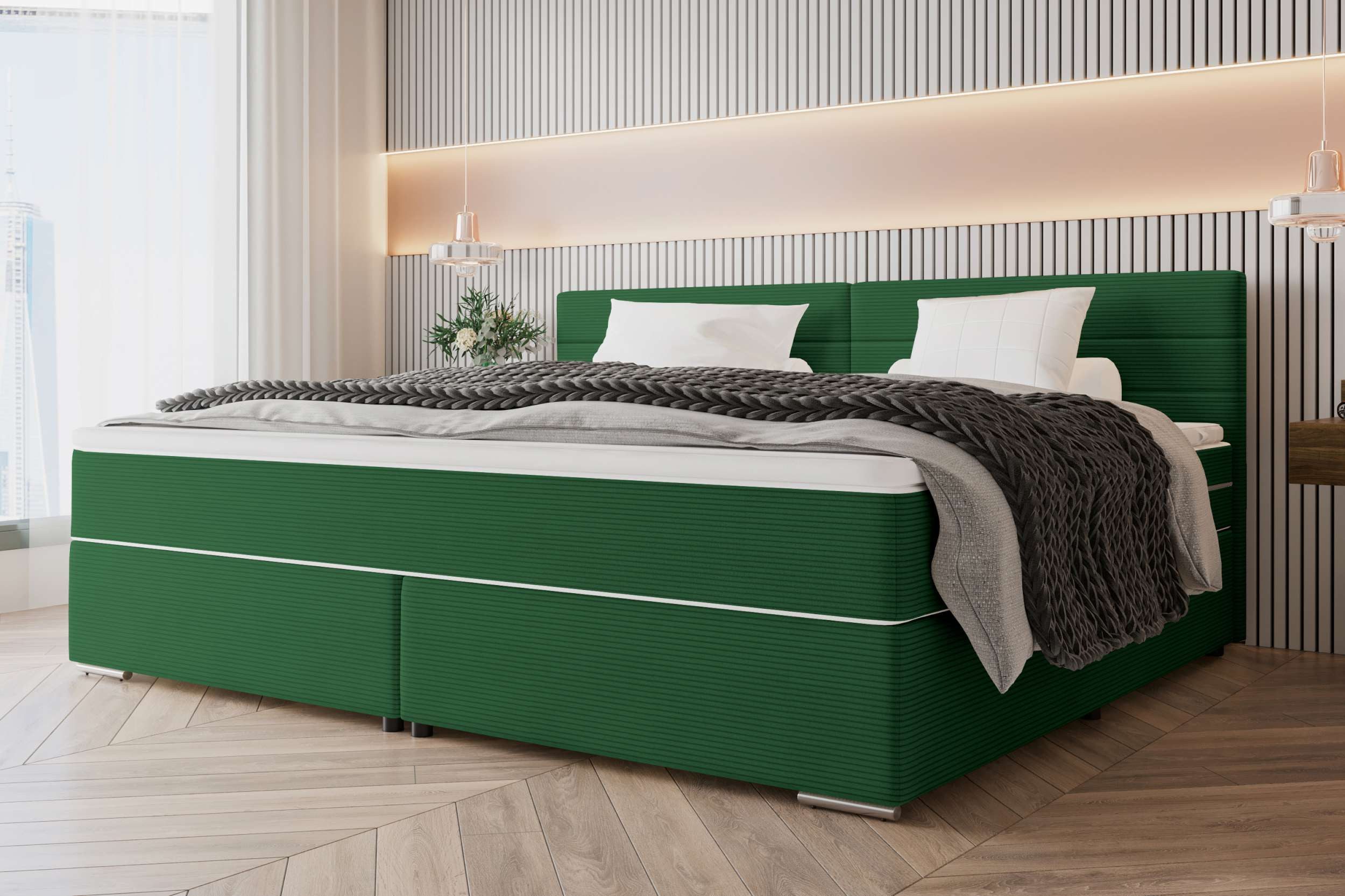 99rooms Boxspringbett Phönix Familienbett (Schlafzimmerbett, Bett), mit Taschenfederkernmatratze und Topper, in Cordstoff POSO