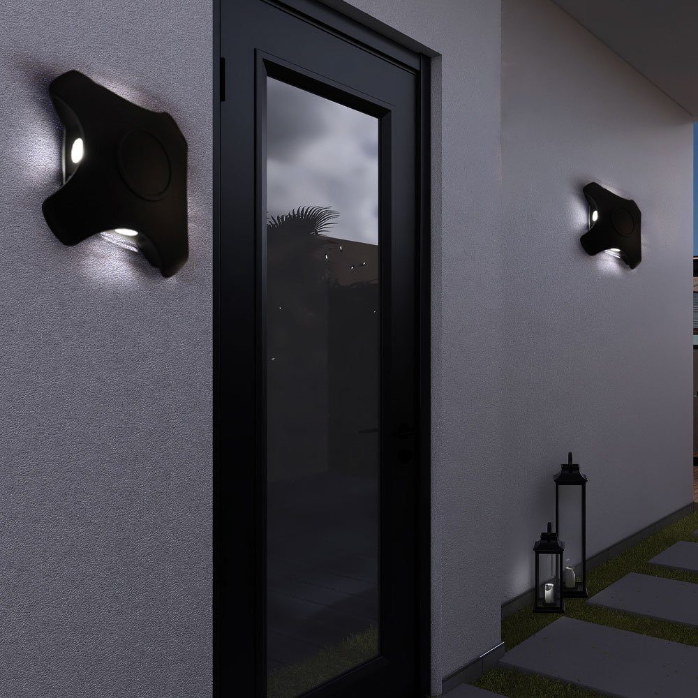 etc-shop Außen-Wandleuchte, LED-Leuchtmittel fest verbaut, Warmweiß, Wandleuchte Garten Außenlampe LED Fassadenleuchte Wandlampe schwarz 2x