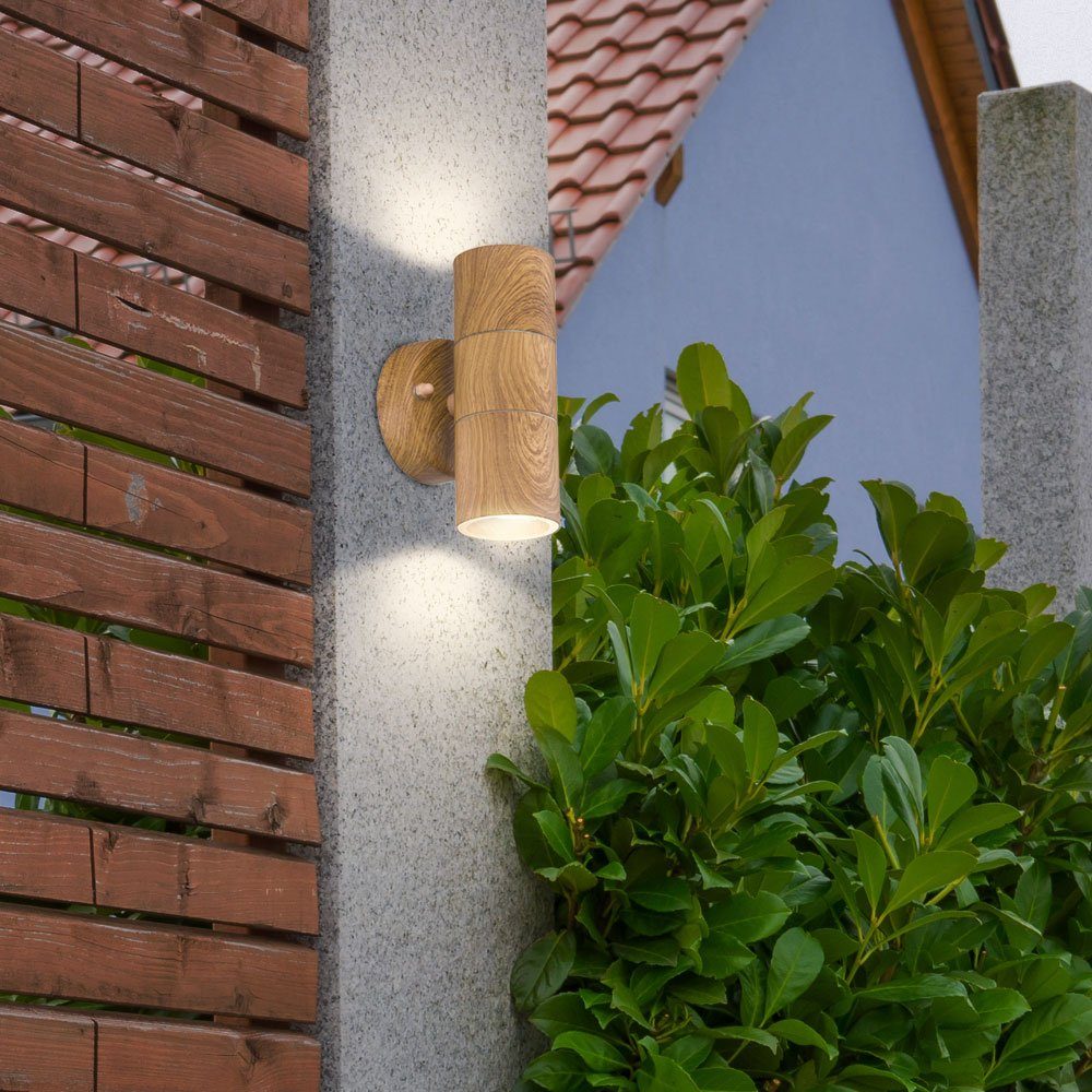 Wandleuchte Garten Wandleuchte etc-shop LED Balkon Außen-Stehlampe, Holzoptik Down Holzoptik Außenlampe Stehlampe Up -