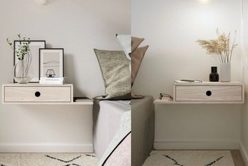 Woodek Design Nachttisch Hope mit seitlicher Ablage (Ablagetische aus weißer Birke, 2-St., Funktionale Wandregale), Hängende und Moderne Nachttischkonsolen