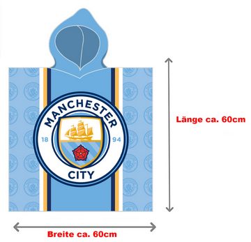 BERONAGE Kapuzenhandtuch Manchester City Kinder Kapuzen Fußball Bade-Poncho Blau 60x120 cm, 100% Baumwolle, Frottee in Velours-Qualität