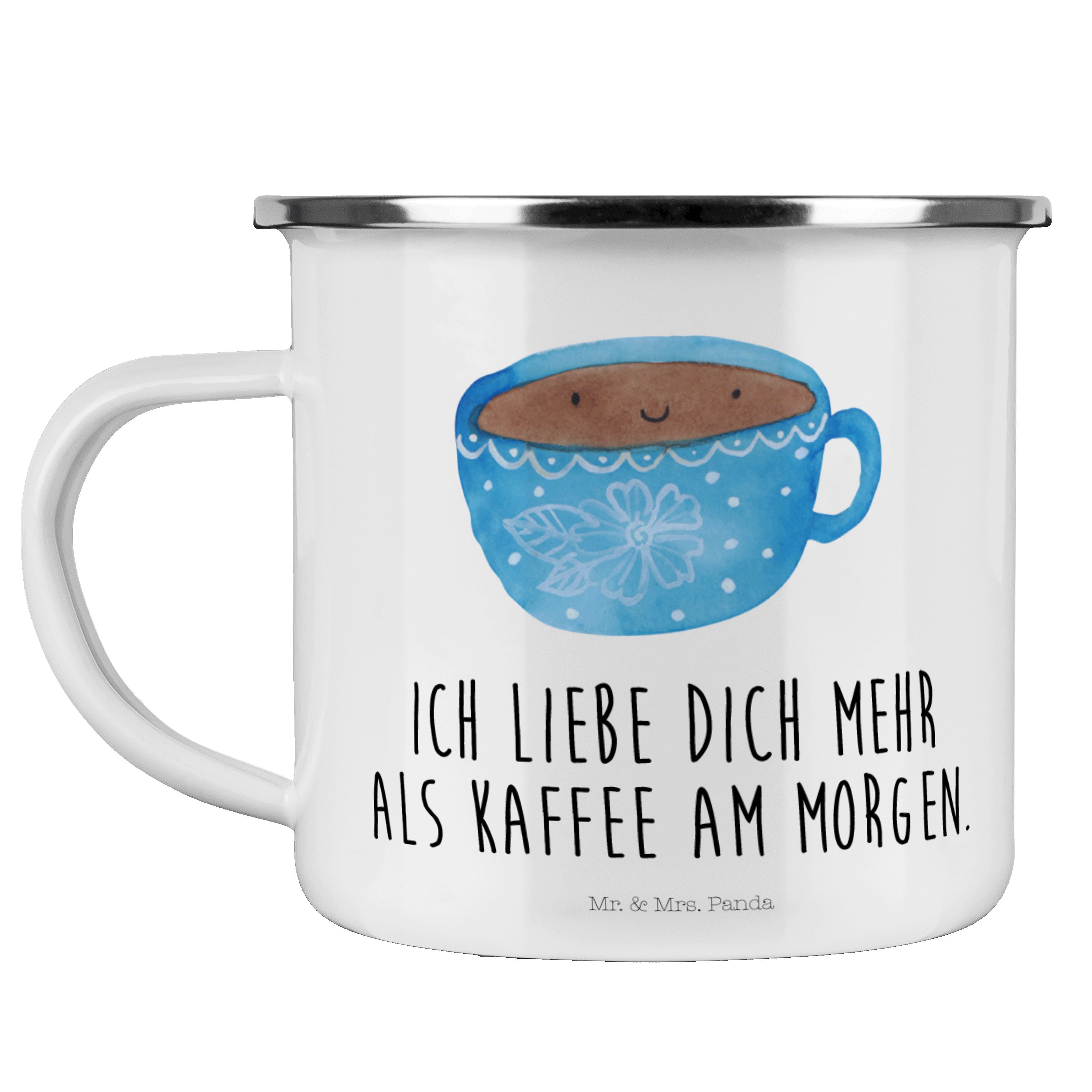Mr. & Mrs. Panda Becher Kaffee Tasse - Weiß - Geschenk, Tiere, Camping Tasse Metall, Gute Lau, Emaille