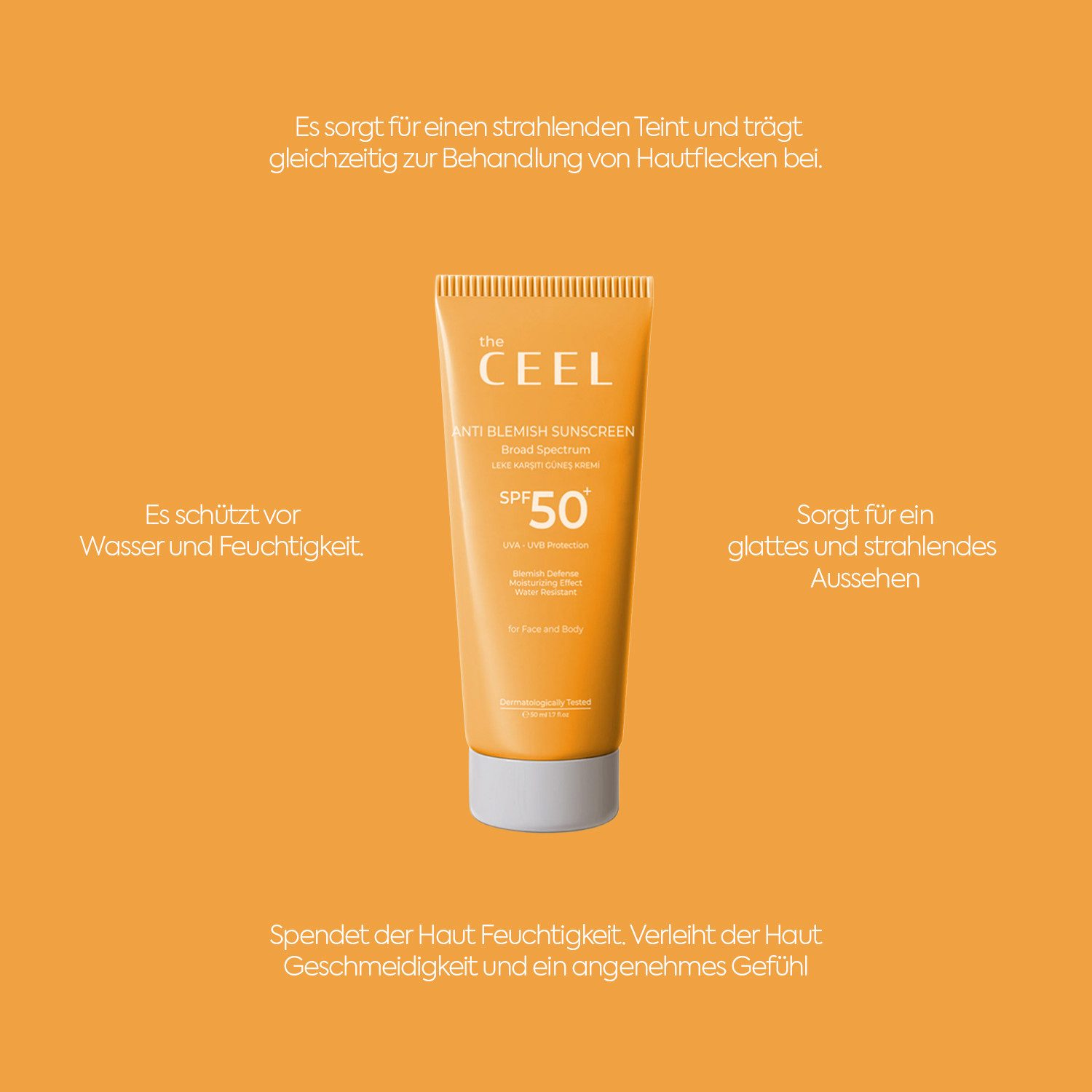 THE CEEL Sonnenschutzcreme Sonnencreme - Fleckenreduzierend hoher Schutz für alle Hauttypen Pfleg, Natürliche Inhaltsstoffe, Spf 50. 50 ml