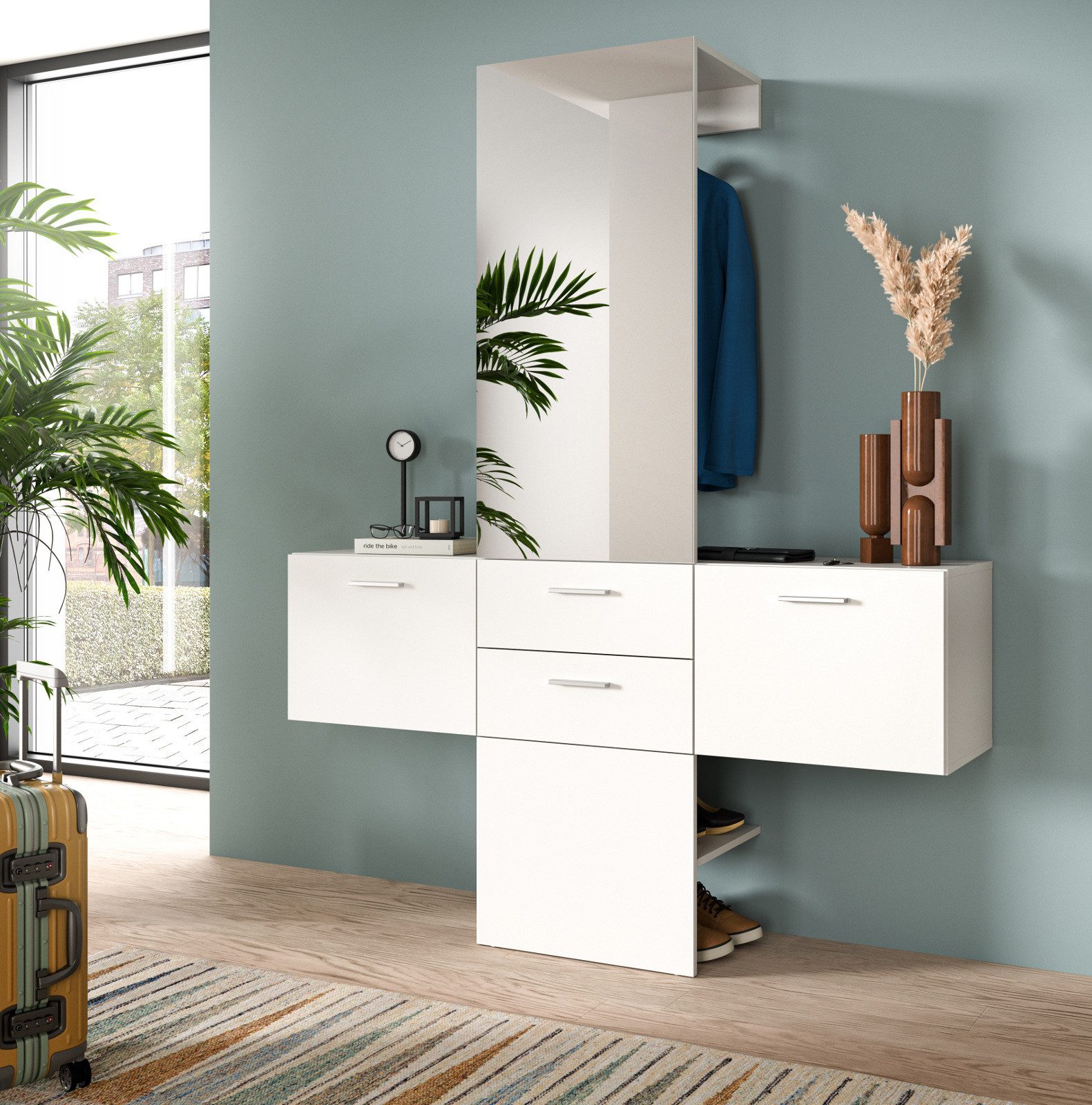 Inn.Furn Garderoben-Set Carry, (in weiß, 3-St., Garderobenkombination 156 x 190 cm), mit Spiegel