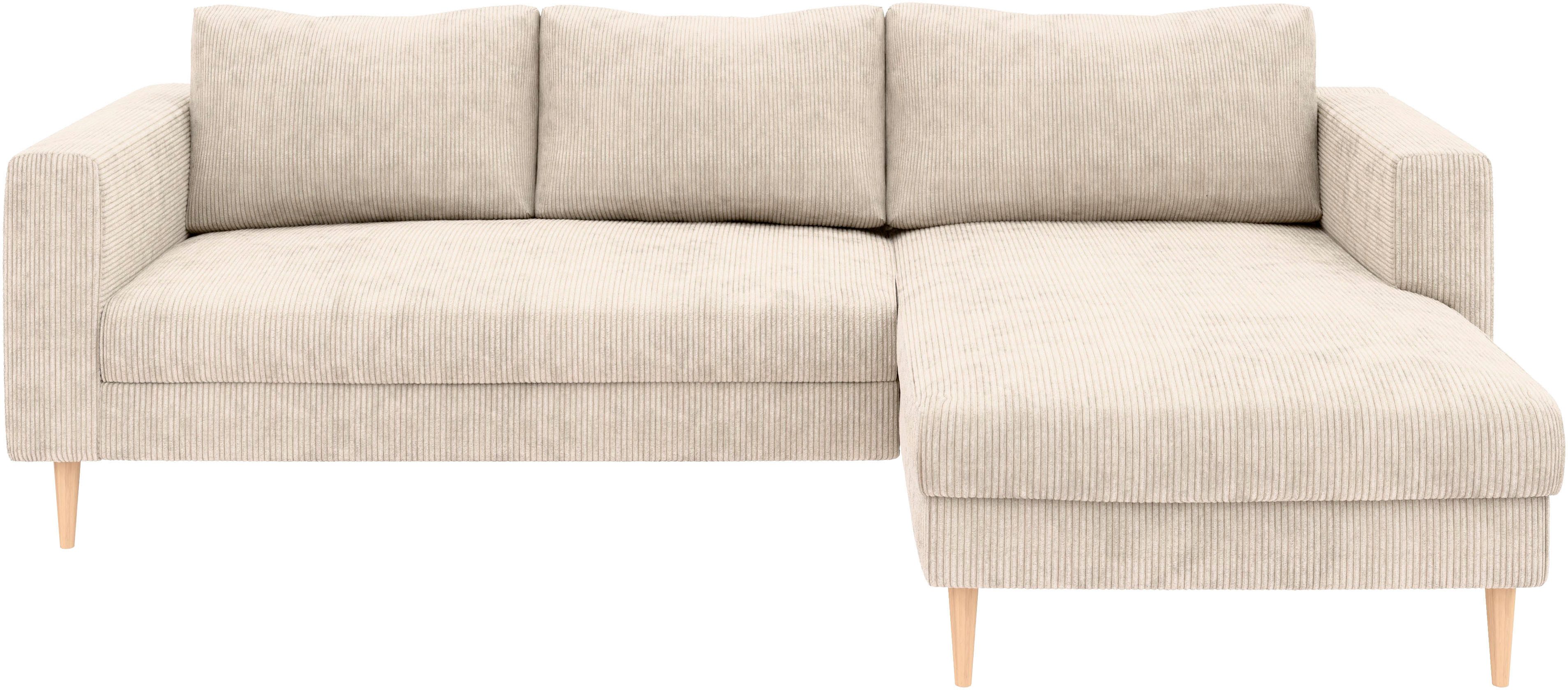 TRENDMANUFAKTUR Ecksofa Amazing, wahlw. mit Schlaffunktion & Bettkasten, Fuß Buche lackiert, Recamiere beidseitig montierbar, L-Form,in Cord o. Struktur, B: 232 cm