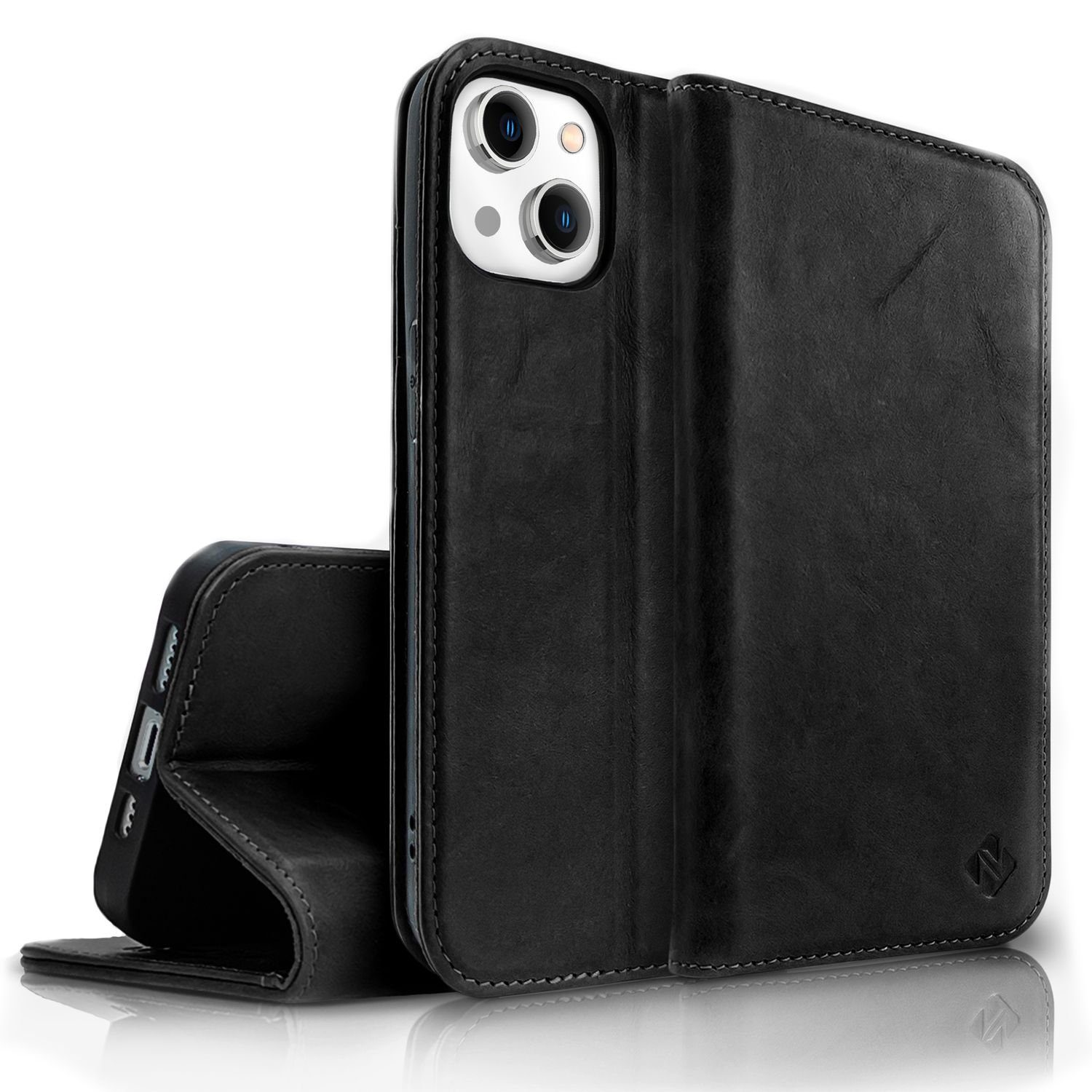 Nalia Flip Case Apple iPhone 14 Plus, Echt Leder Flip Case Hülle / Magnetverschluss / Premium Leather Case