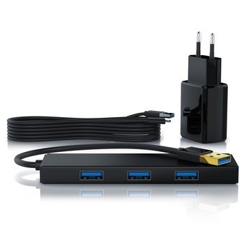 Primewire USB-Adapter, 150 cm, 4-Port aktiver Ultra Slim USB 3.2 Hub / Verteiler, Netzteil, Hot-Plug