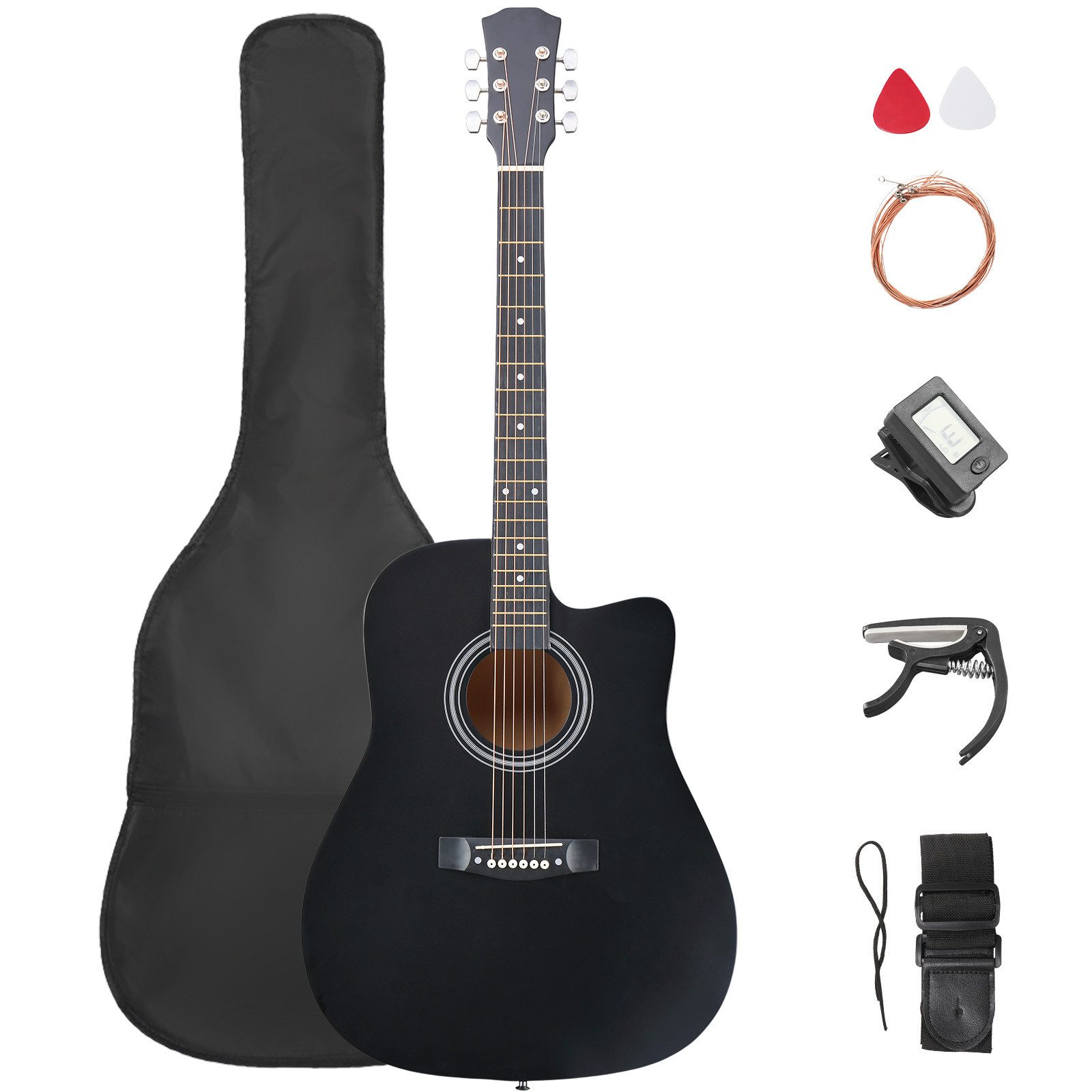 LALAHO Akustikgitarre 41 Inch Hartholz Cutaway mit Griffbrett,Konzertgitarre Westerngitarren, Set inkl. Tasche, Ersatzsaiten, Gurt und Plektren
