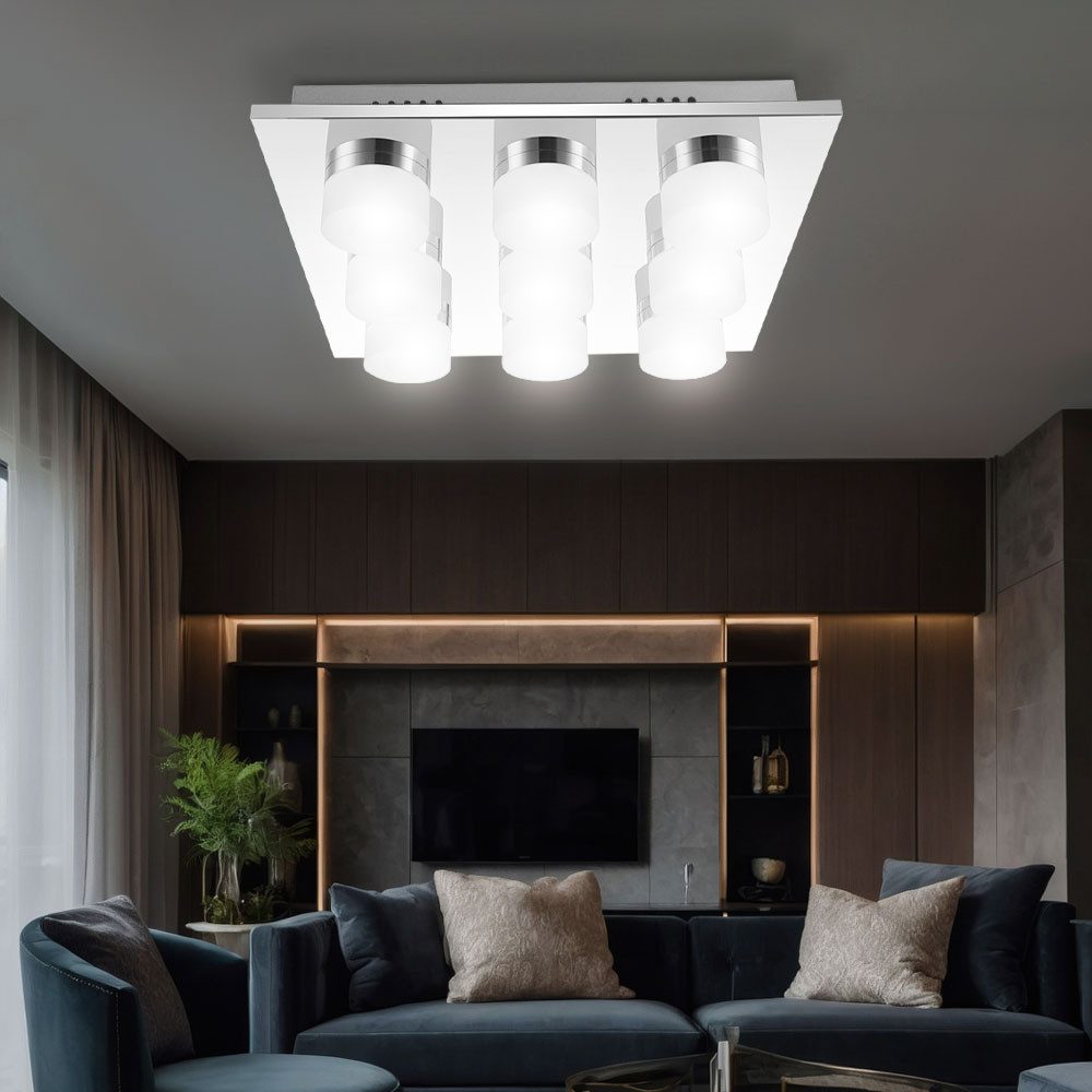 GLOBO LIGHTING LED Deckenleuchte, LED-Leuchtmittel fest verbaut, Warmweiß, Deckenleuchte Wohnzimmerlampe LED 9-Flammig Chrom satiniert Küche