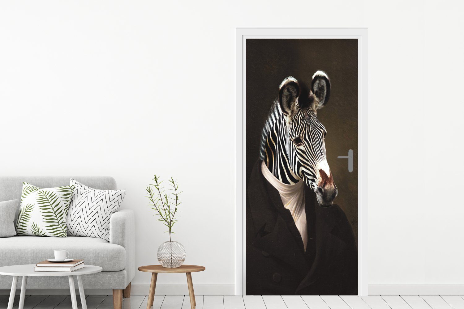 MuchoWow - Kunst Fototapete Türtapete Zebra cm Matt, (1 75x205 - Tür, bedruckt, Türaufkleber, für St), Tierkopf,