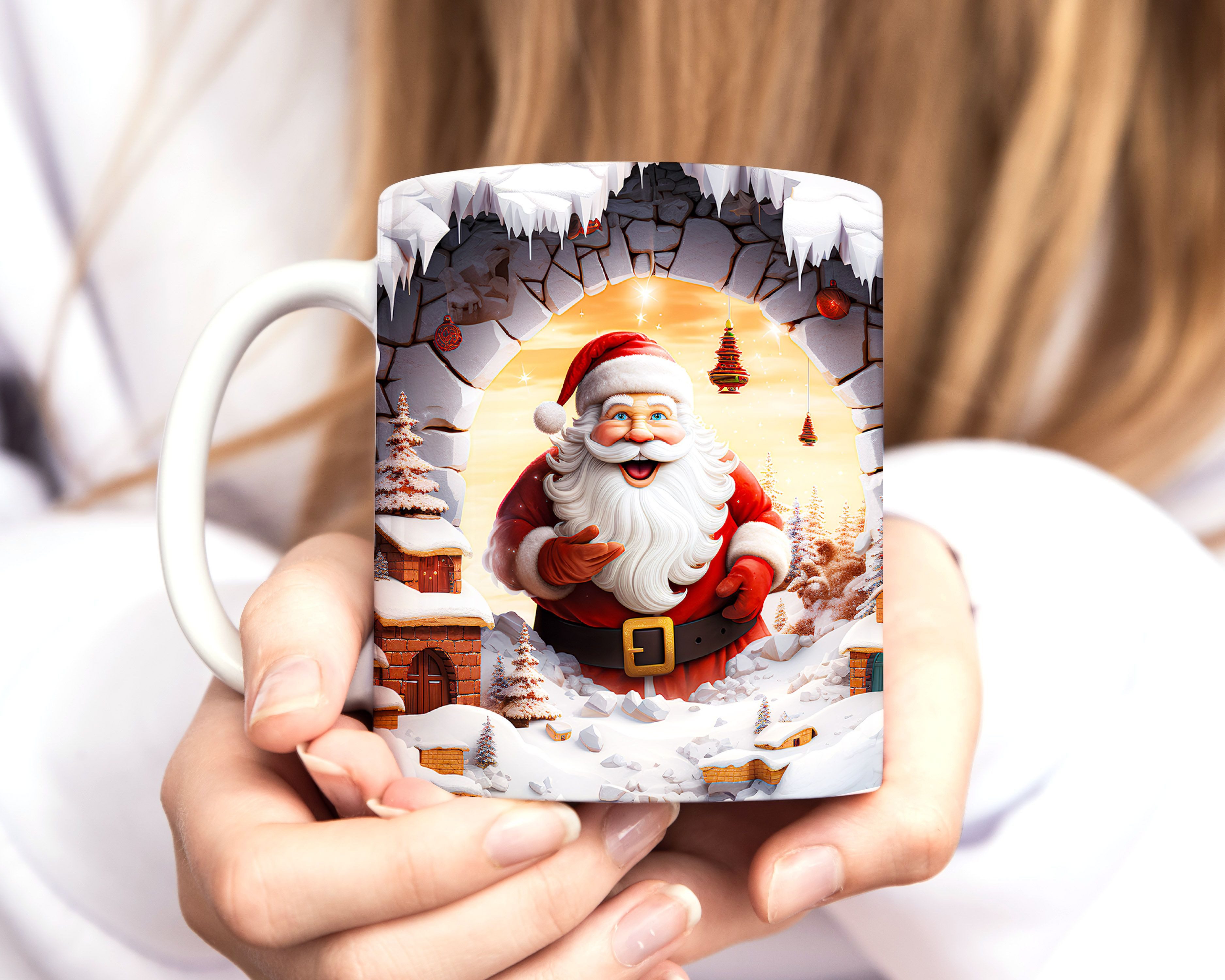 MoonWorks Tasse Tasse Weihnachten 3D Illusion Katze Schneemann Weihnachtsmann, Keramik