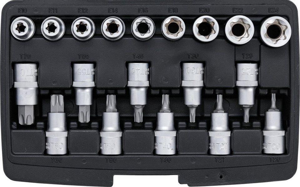 BGS technic Steckschlüssel Bit-Einsatz-/Steckschlüssel-Satz, Antrieb  Innensechskant 12,5 mm (1/2), T-Profil (für Torx) / E-Profil,