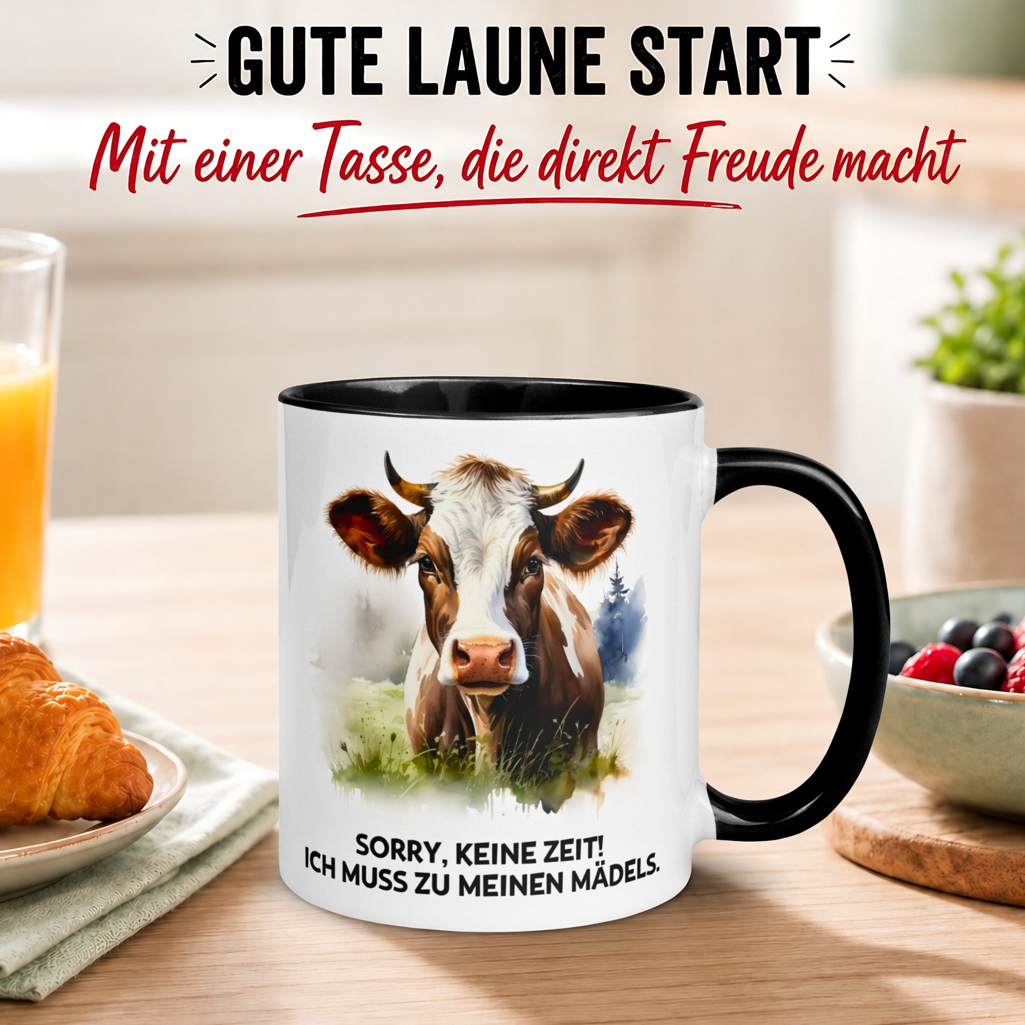 Momentals Tasse Kuh – Sorry keine Zeit - Ich muss zu meinen Mädels – lustiges Geschenk, Gratis Versand · Links-&Rechtshänder · Spülmaschinenfest