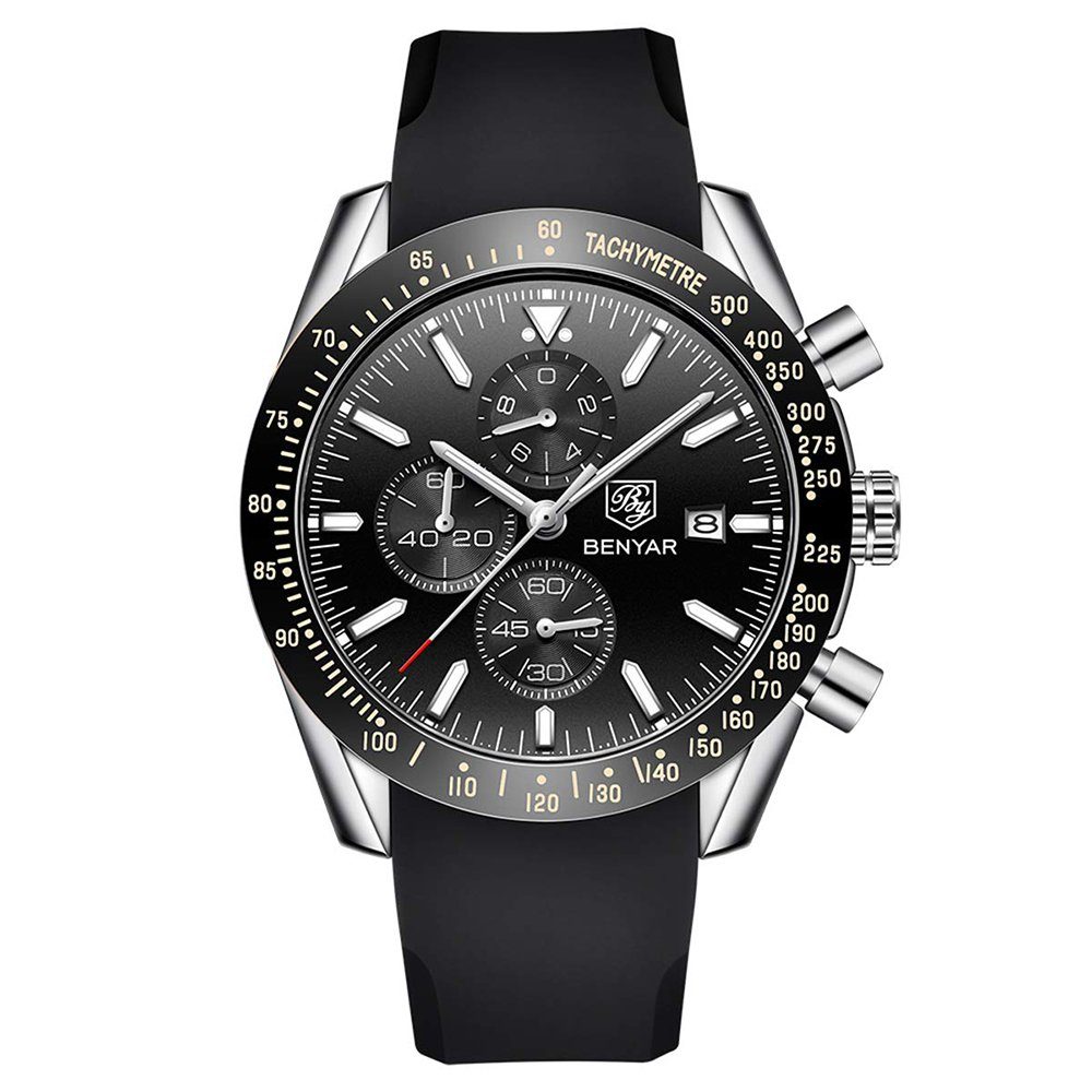 Schwarz Uhr leuchtende Business lässig Armbanduhr Herrenuhren GelldG Weiß, Quarz Datum Analog