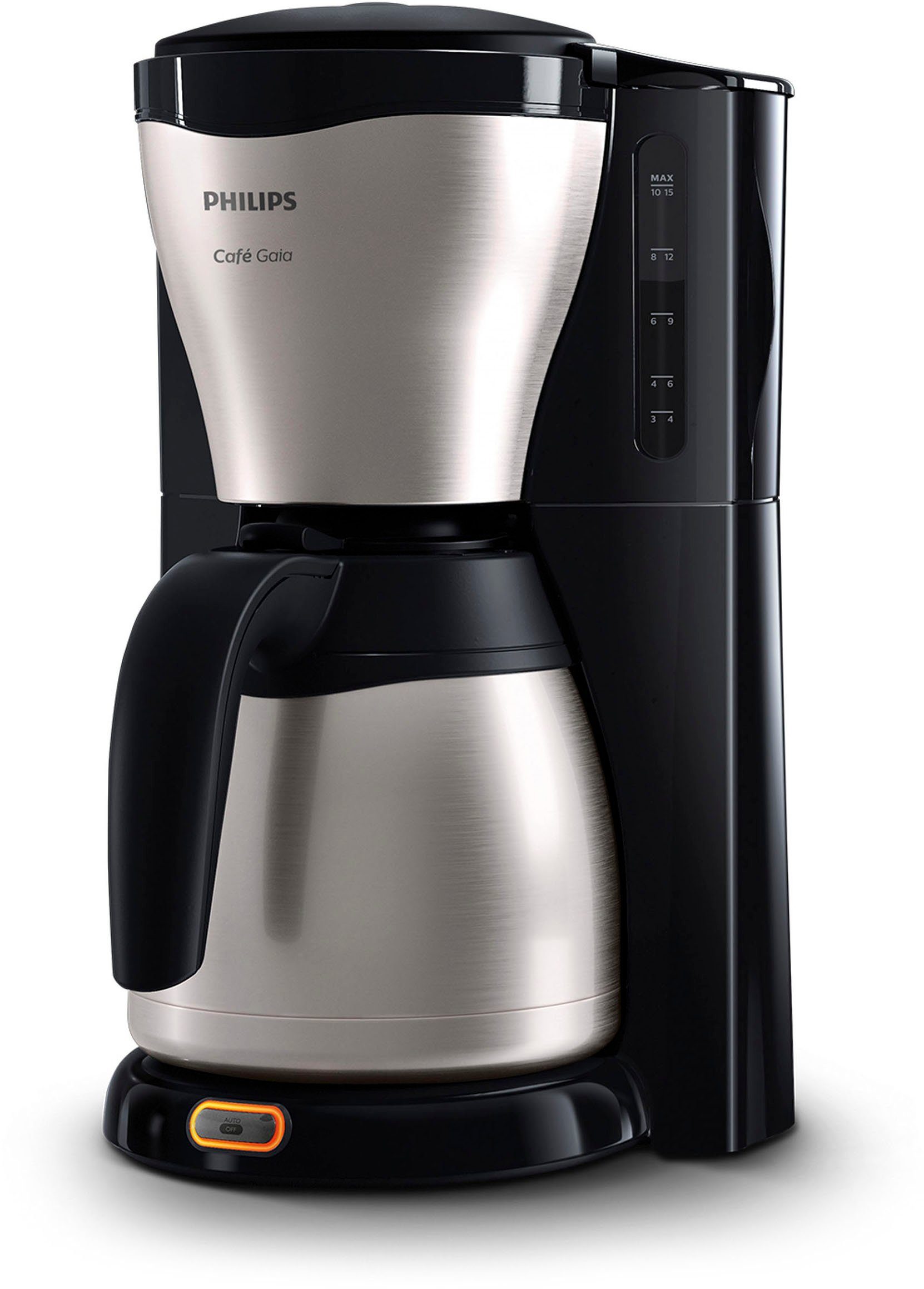 Philips Filterkaffeemaschine Gaia HD7546/20 Viva Collection, 1,2l Kaffeekanne, Papierfilter 1x4, mit Thermokanne, Tropfstopp und Abschaltfunktion, silber