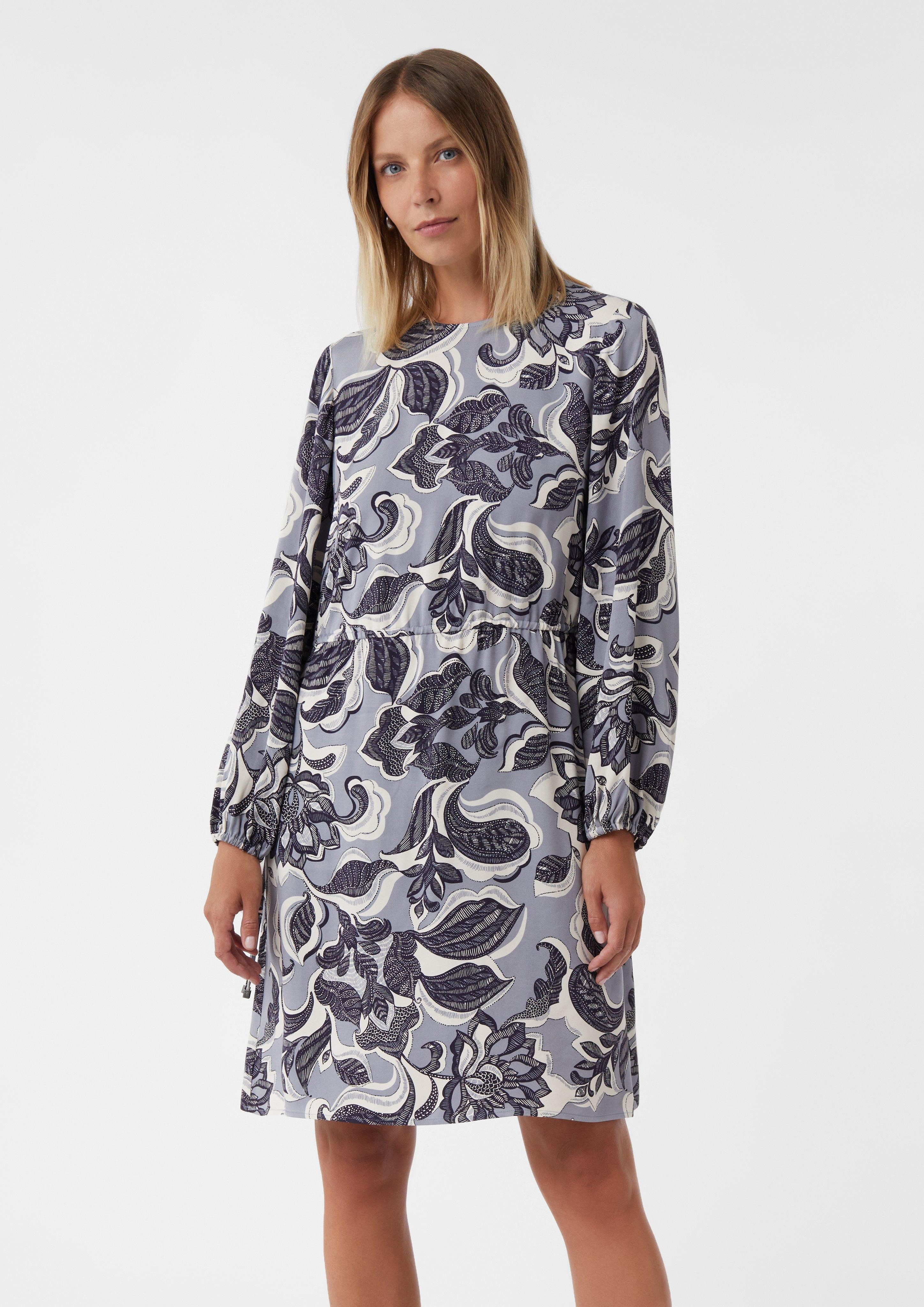 Minikleid Kurzes Viskosekleid mit All-over-Print und regulierbarer Taille