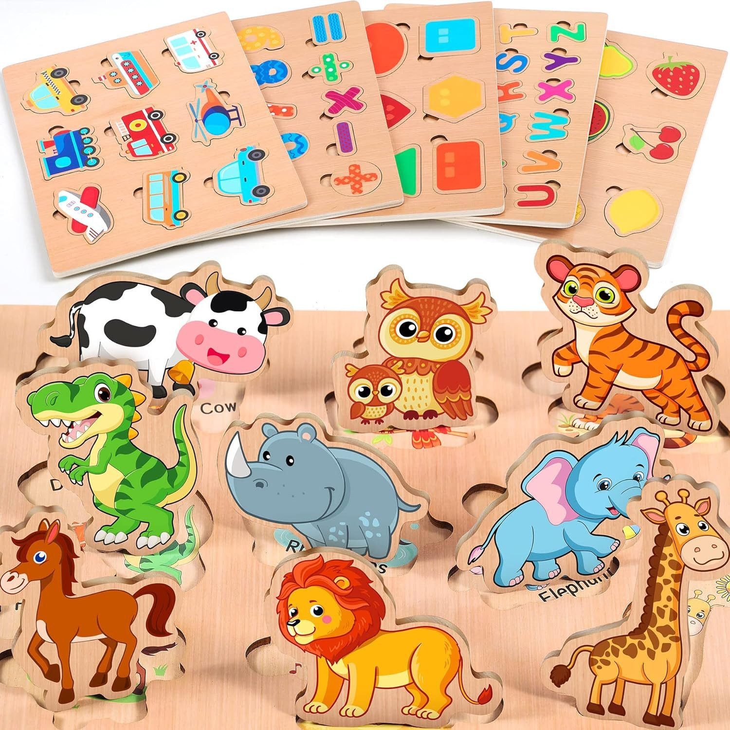 Lernspielzeug 6er Set Kinder Holzpuzzle,Allgemeinwissen-Rätsel, Montessori-Spielzeug