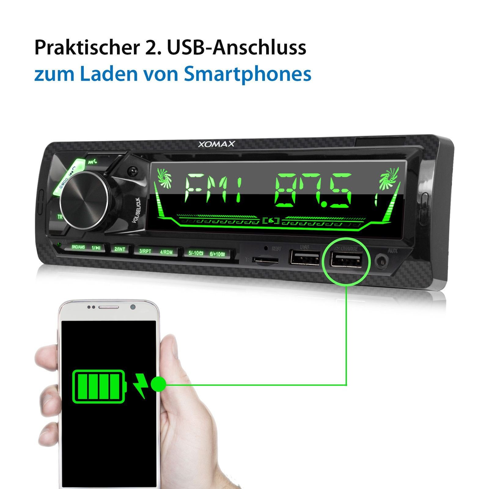 XOMAX XM-RD285 Autoradio mit DAB+ Bluetooth, DIN SD, USB, 2x 1 plus, AUX, Autoradio