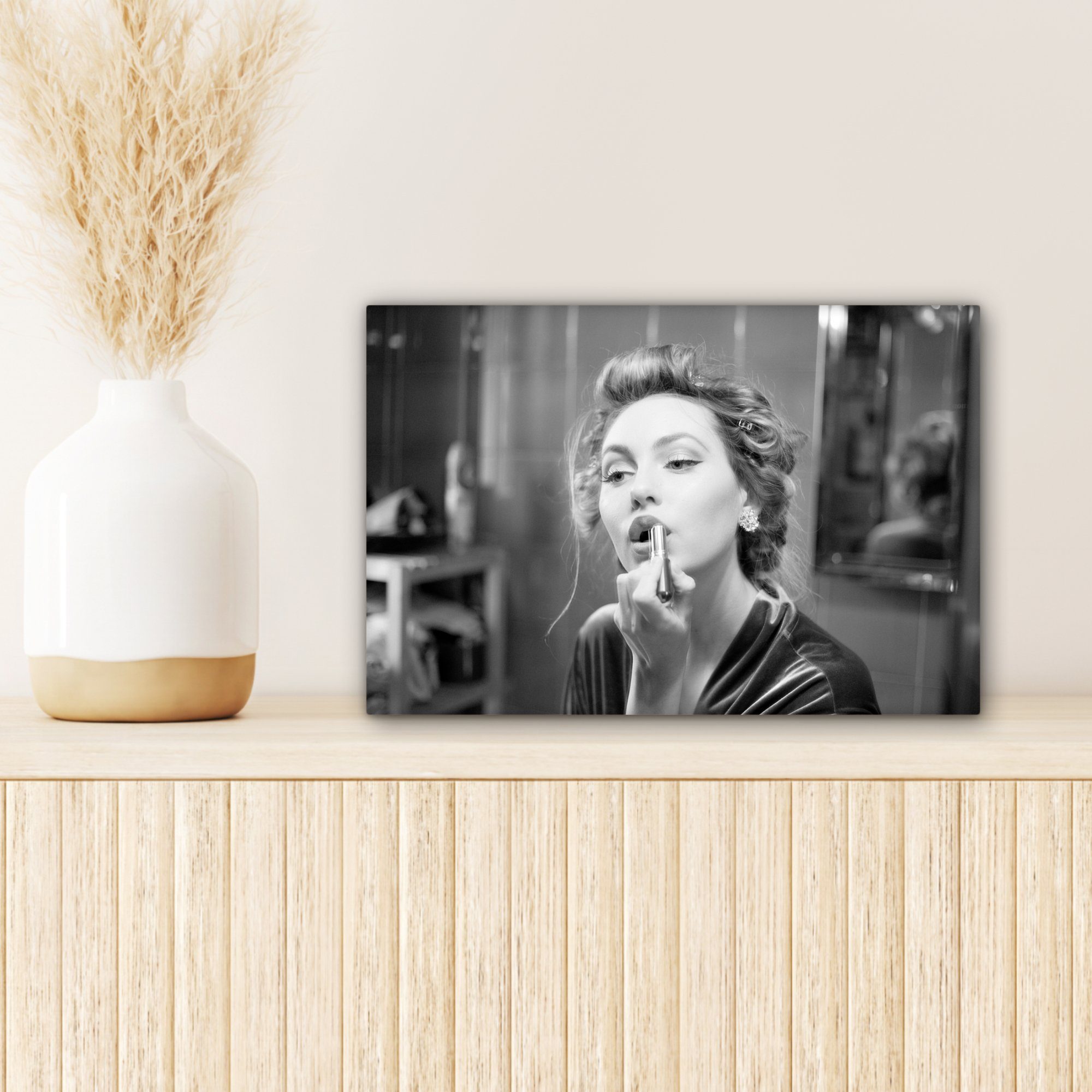 St), Vintage Frau Wandbild Leinwandbilder, 30x20 - cm Schwarz-Weiß, Leinwandbild Porträt Aufhängefertig, Make-up OneMillionCanvasses® - - (1 Wanddeko, -