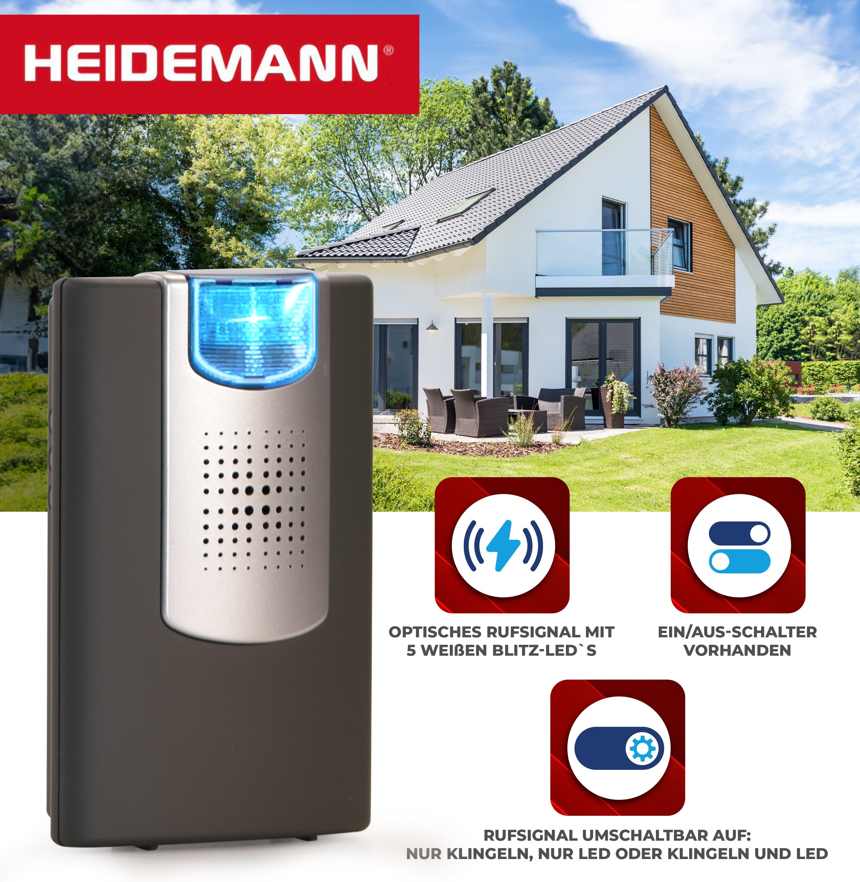 Heidemann Funk-Empfangsmodul HEIDEMANN Funkempfänger Set HX Flashlight - Erweiterbare Klingel -