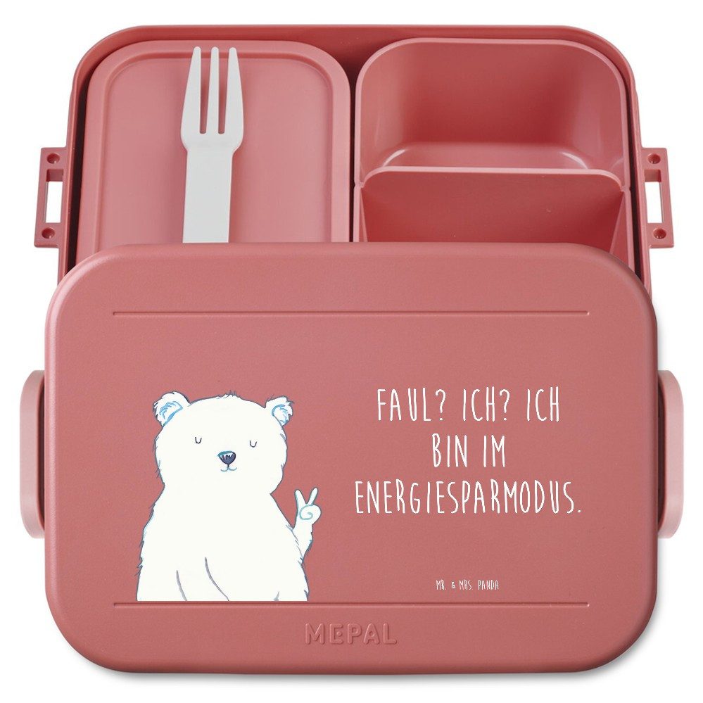 Mr. & Mrs. Panda Butterdose Eisbär Faul Motiv, Bentobox, Rot Pastell, Bento Box, Lunchbox, Arbeit, Polypropylen lebensmittelecht, (Packung), Meal Prep Box Lunchbox Relaxen