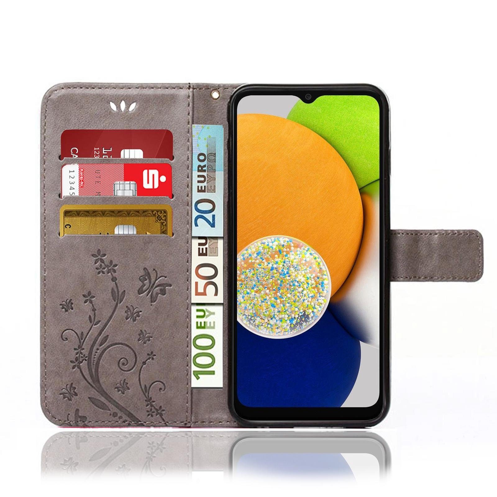 Numerva Handyhülle Bookstyle Flower für Samsung Galaxy A03, Handy Tasche Schutzhülle Klapphülle Flip Cover mit Blumenmuster