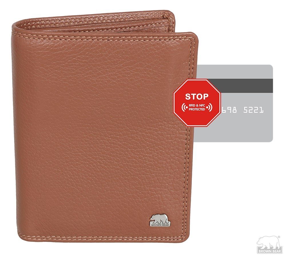 Lederbörse mit LF - Cognac Brieftasche Geldbörse Münzfach 8005 Brown Braun Schutz D RFID Bear Braun-Camel, Classic Farbe: