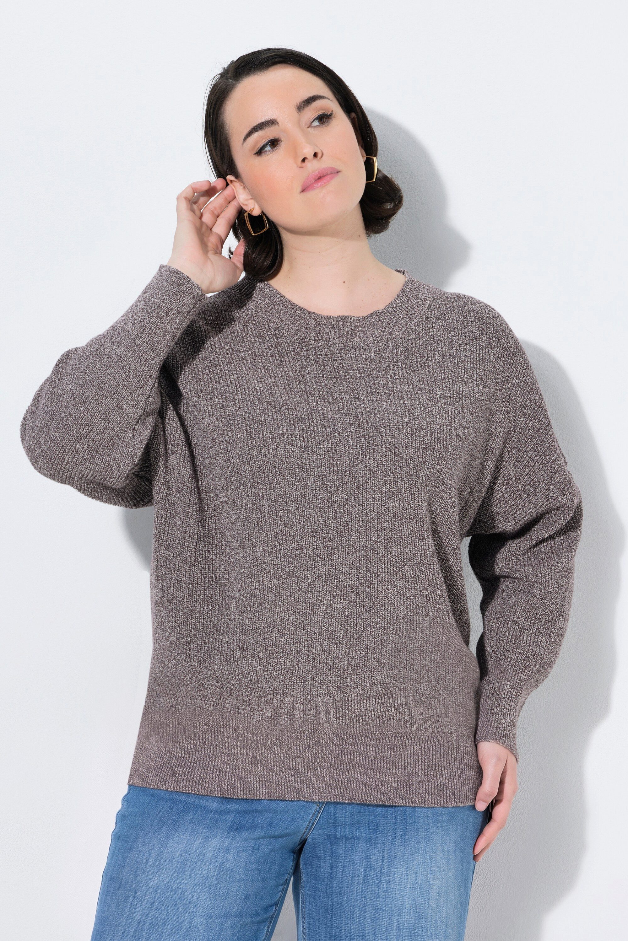 Ulla Popken Fleecepullover Pullover meliert Rundhalsausschnitt Langarm