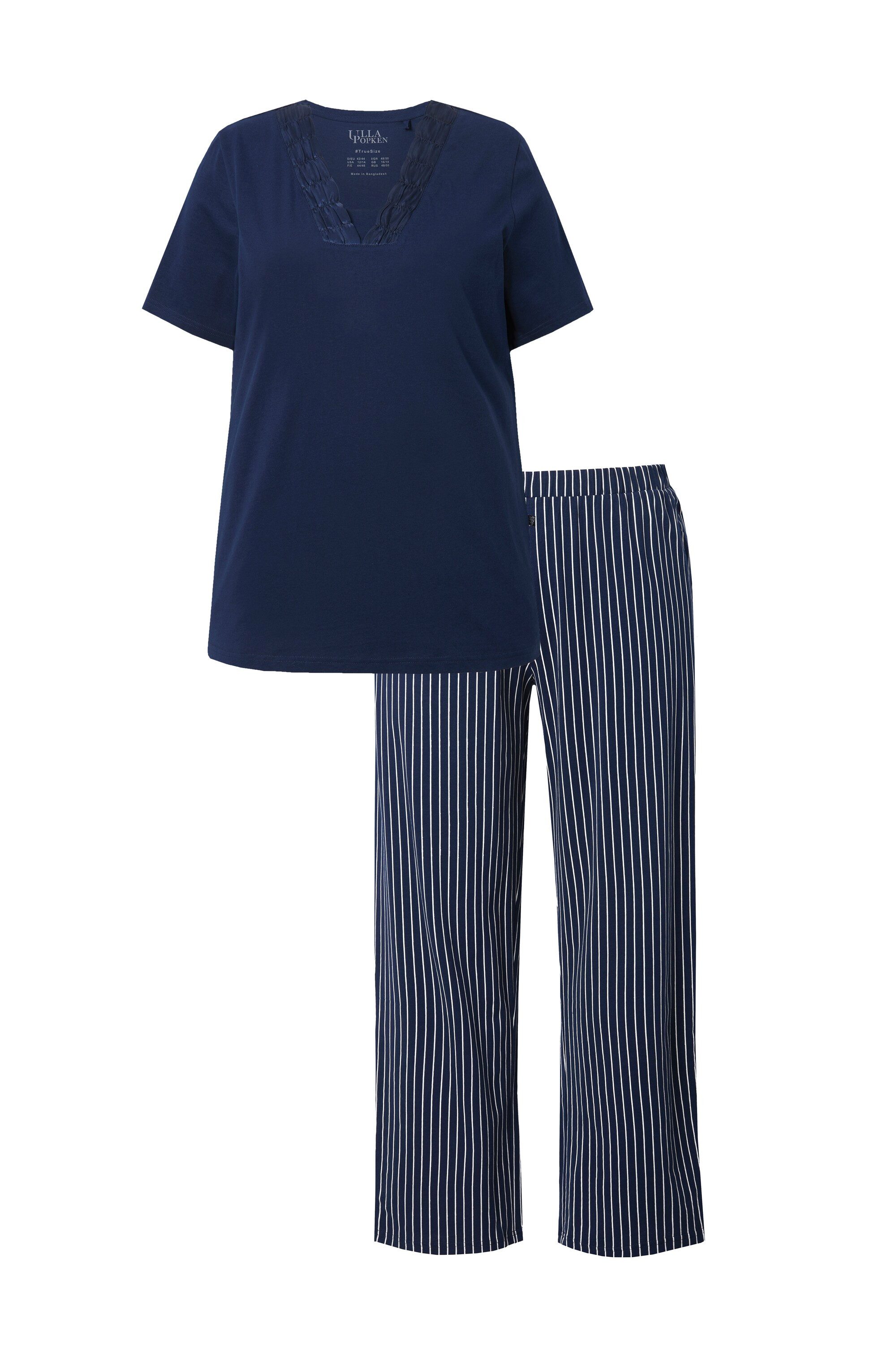 Ulla Popken Pyjama Schlafanzug Streifen V-Ausschnitt günstig online kaufen
