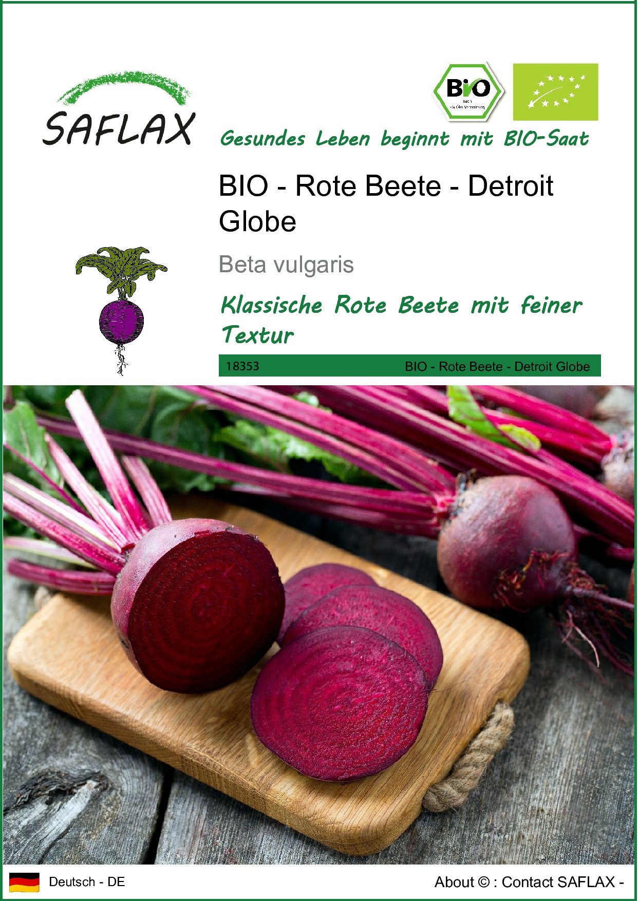 Gemüsesamen SAFLAX - Samen - BIO - Rote Beete - Detroit Globe
