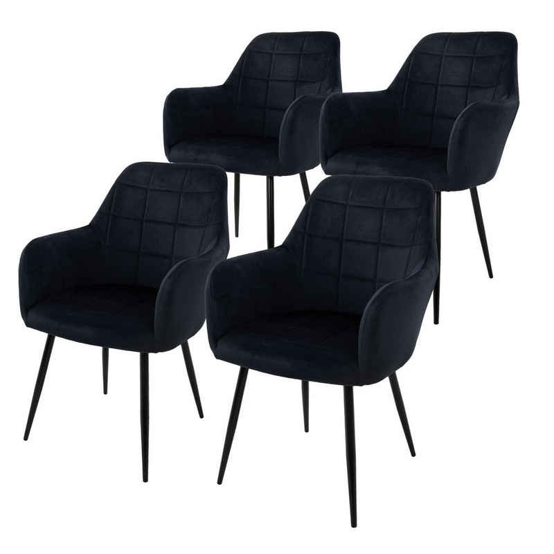 ML-DESIGN Stuhl Esszimmerstühle mit Rücken und Armlehnen aus Ergonomische Stühle (4 St), 4er Set Küchenstühle Schwarz 58x60x84cm aus Samt mit Metallbeine