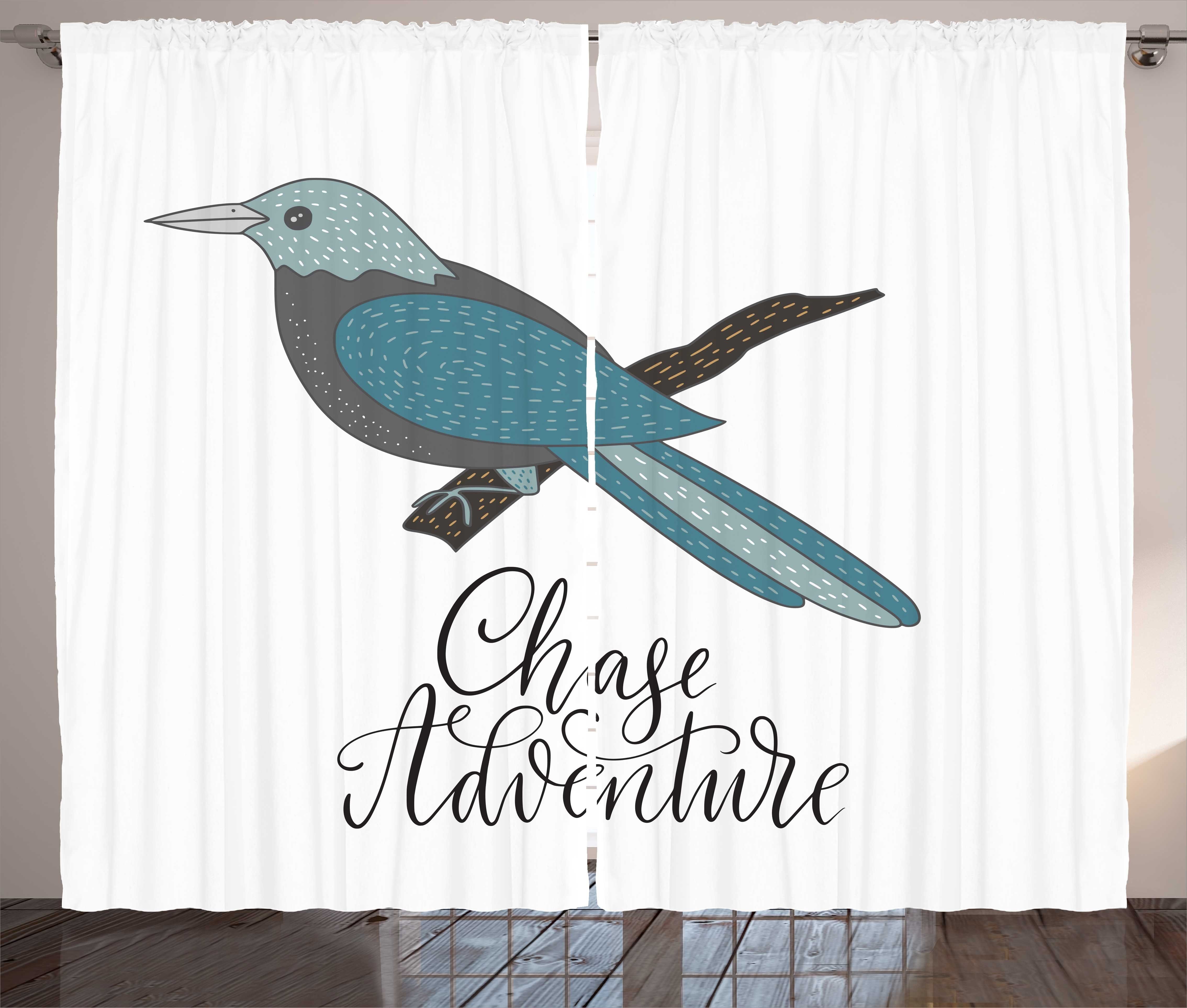 Gardine Schlafzimmer Kräuselband Vorhang mit Schlaufen und Haken, Abakuhaus, Gekritzel Chase Abenteuer Exotischer Vogel | Fertiggardinen