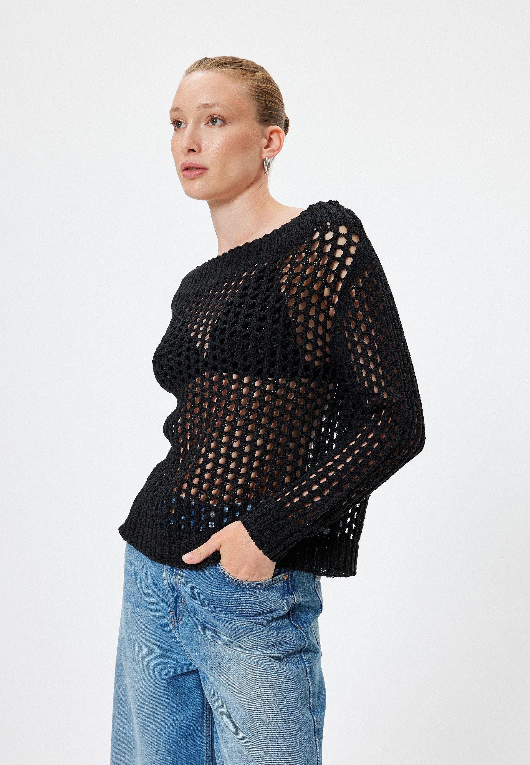 Strickpullover U-Boot-Kragen Ajour