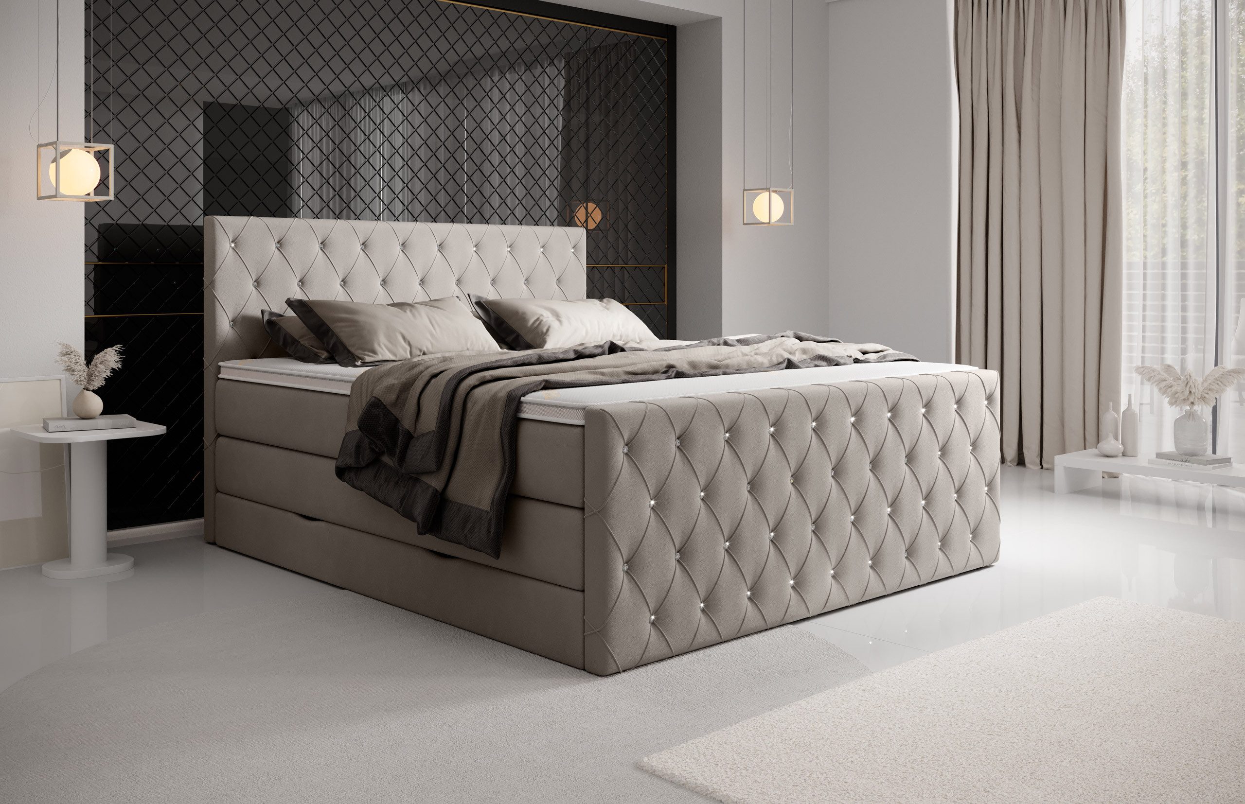 wonello Boxspringbett Dubai, Samt, mit Kristallen, Bettkasten und Premium K günstig online kaufen