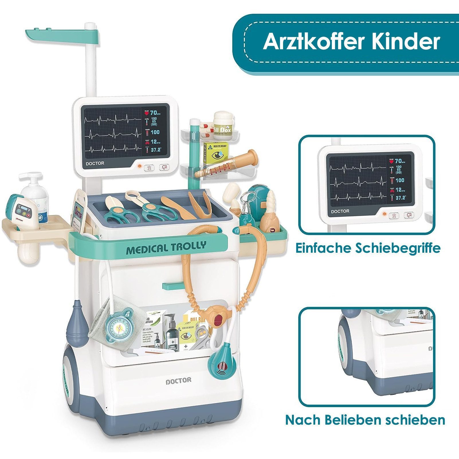 Esun Spielzeug-Arztkoffer Medizinisches Spielzeug Doktor Spielzeug Set für Jungen Mobile Cart, (SET, Mobiler medizinischer Wagen), großes Geschenk für Mädchen Kleinkinder 26 St.