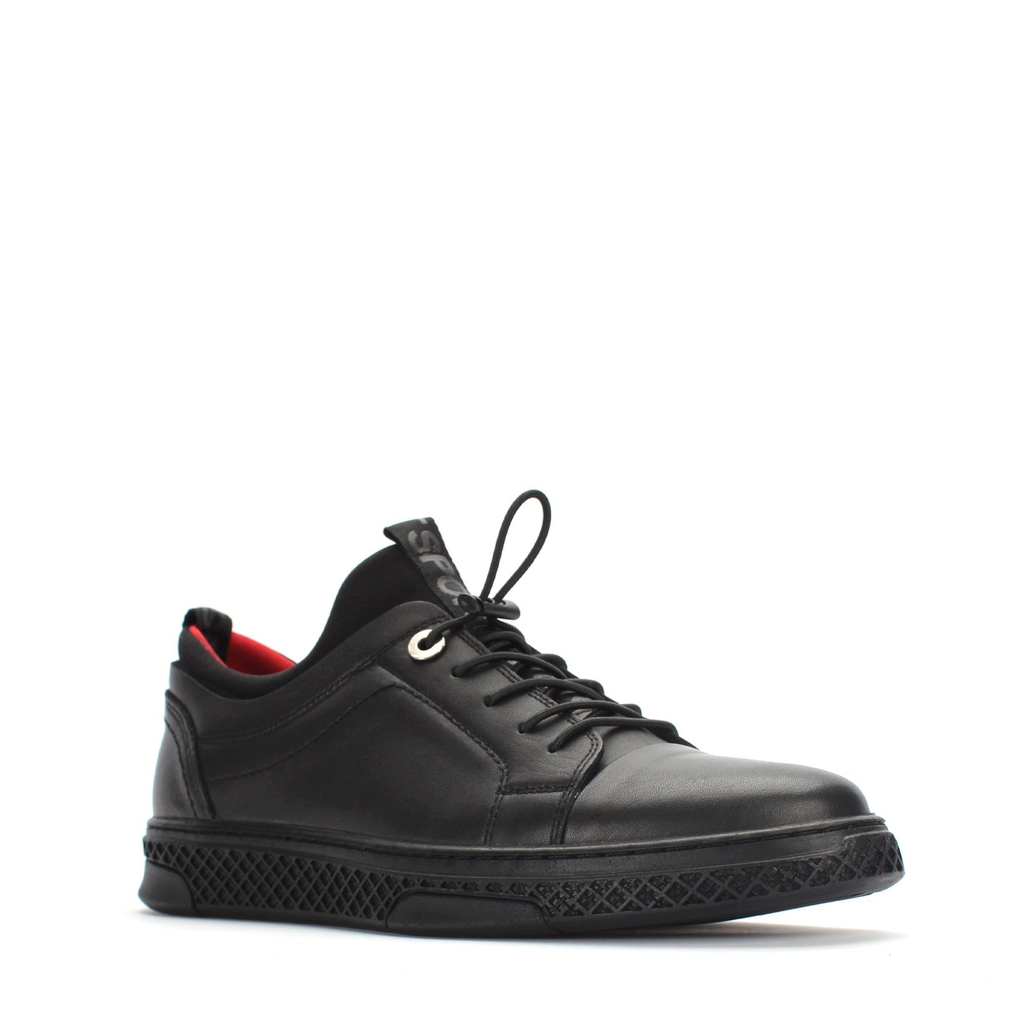 Celal Gültekin Plateau Leder Sneaker Herren Sneaker Leder Sneaker, Elastische Schnürung, Plateau-Sohle, Schwarz, 43