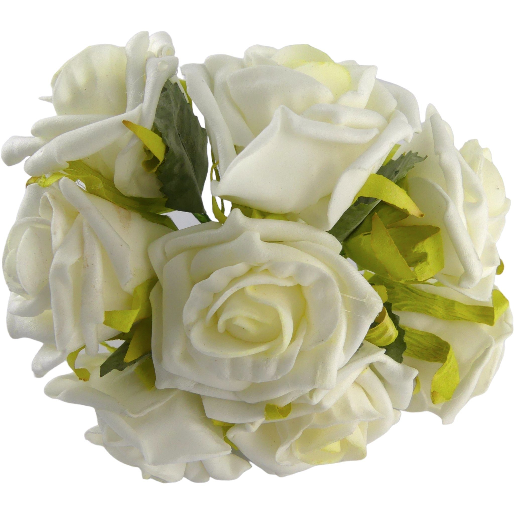 8 St., Moos Kunstblume Schaumrossen Foam Florissima am Weiß Rosen Stiel 4cm,