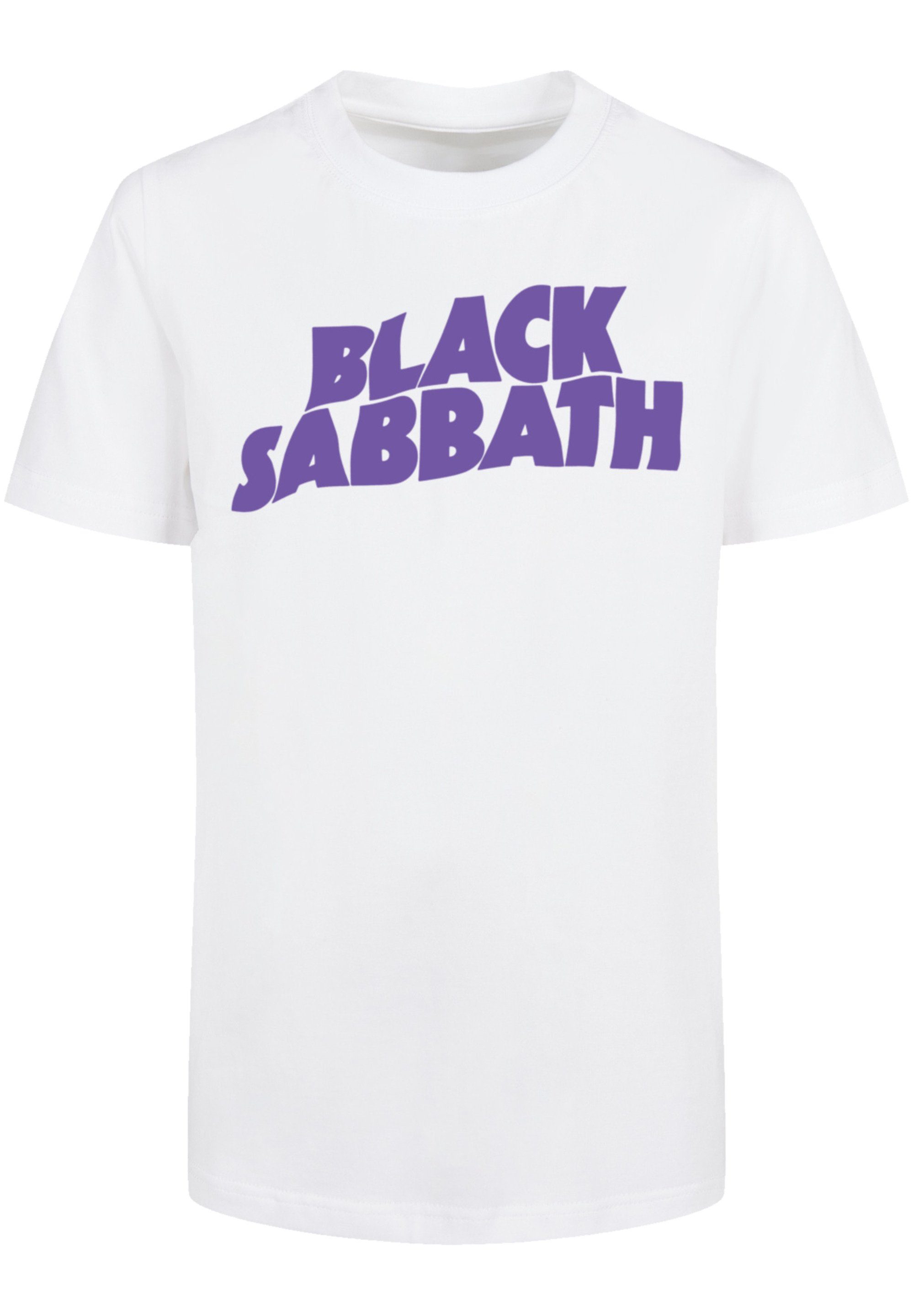 T-Shirt Logo gerippten Black Regular mit Black Fit Rundhalsausschnitt Print, Wavy und F4NT4STIC Sabbath