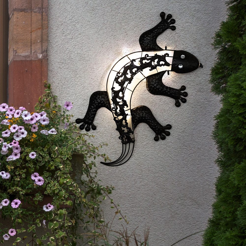 GLOBO LIGHTING LED Dekofigur, LED-Leuchtmittel fest verbaut, Warmweiß, Solar Wandlampen für Außen Tier Gartenfigur Gecko