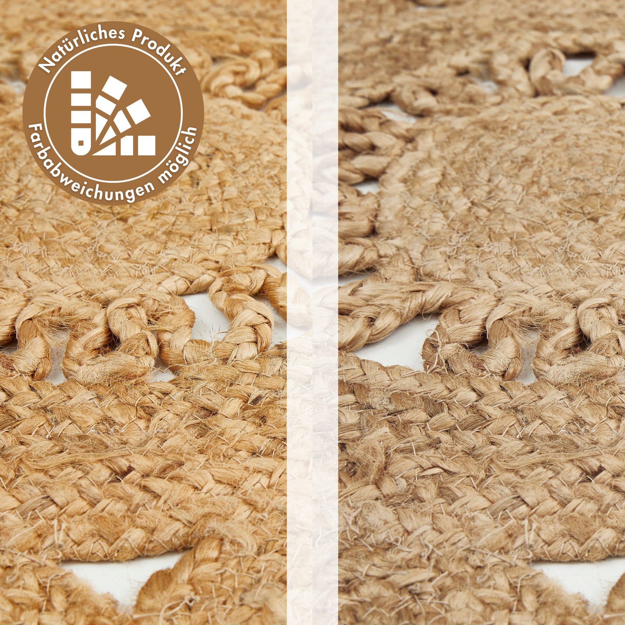 LUXOR living Teppich Balo, rund, Höhe: 6 mm, Juteteppich, reine Naturfaser, handgeflochten, Flecht Design