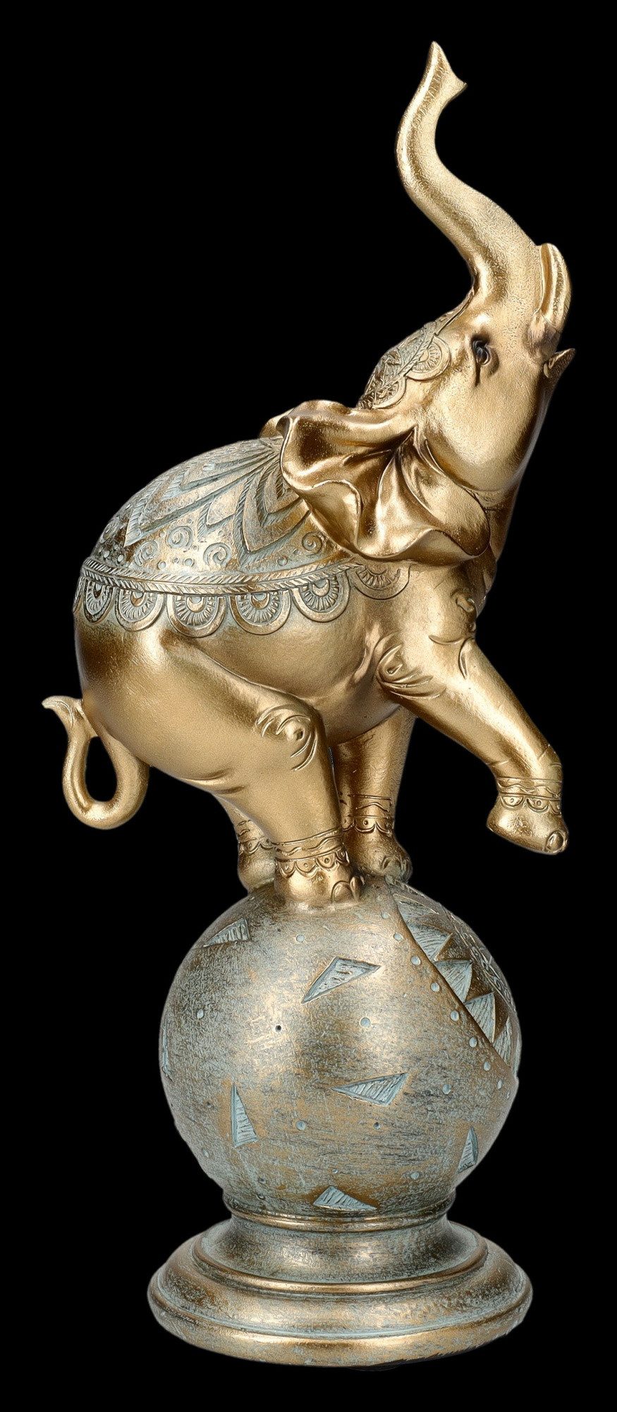 Figuren Shop GmbH Tierfigur Elefanten Figur steht auf Kugel - Tierfigur Dekoration Elefant Deko