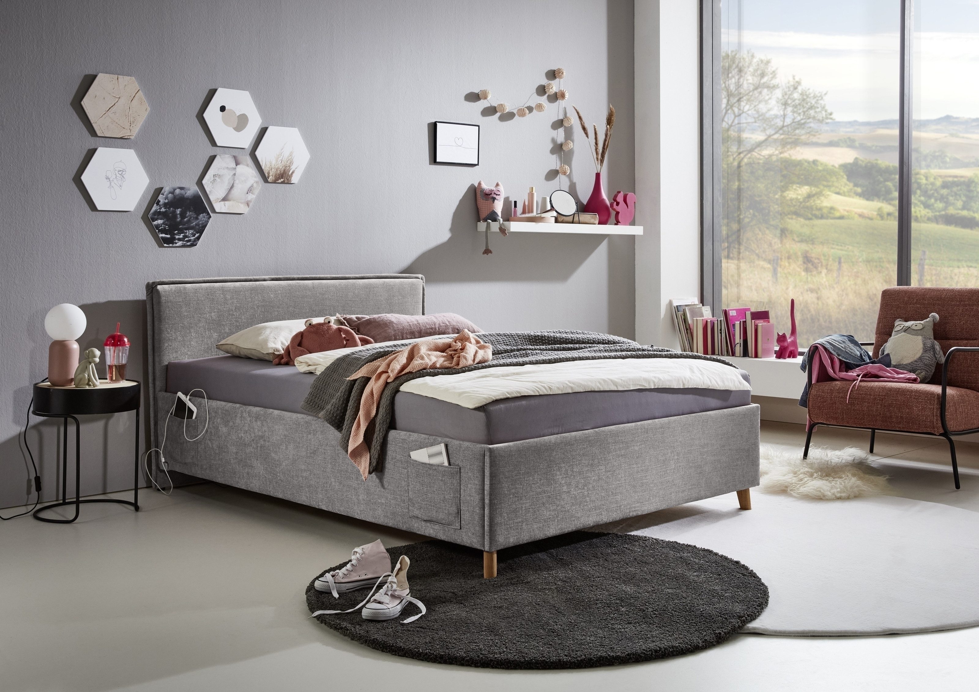 freiraum Polsterbett FUN, Liegefläche 120x200cm, City Grau, Stellmaß: 133x90x215cm (BxHxT)