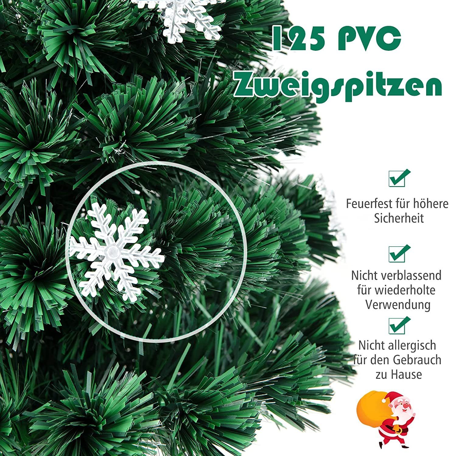 COSTWAY Künstlicher Weihnachtsbaum, mit 125 PVC Nadeln, 18 LEDs, Sternspitze