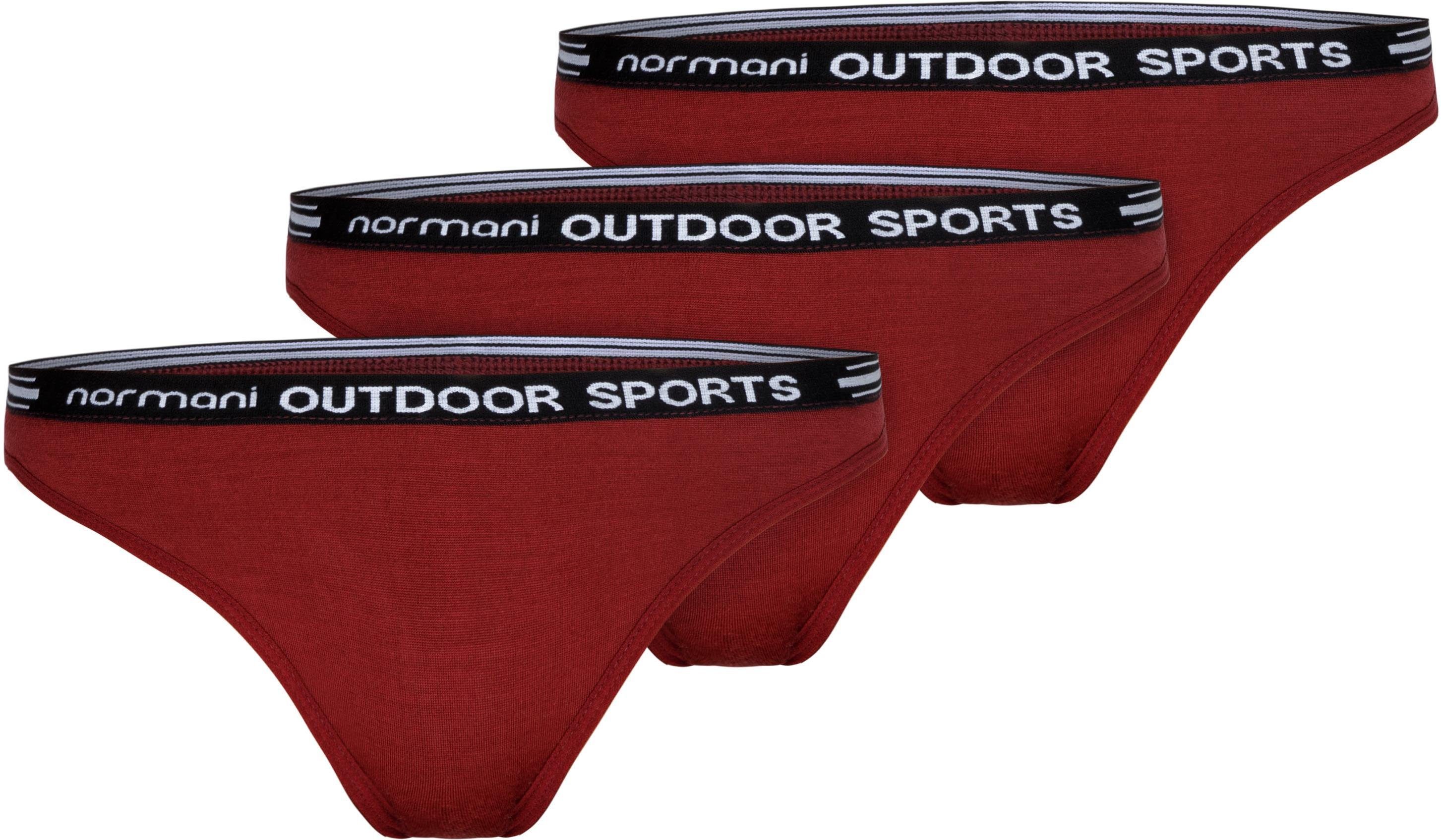 normani Tanga 3er Pack Tanga Merino Unterhose String - Outdoor 100% Damen Sport Rot (1-St) Merinounterwäsche Bio-Merinowolle „Dubbo“