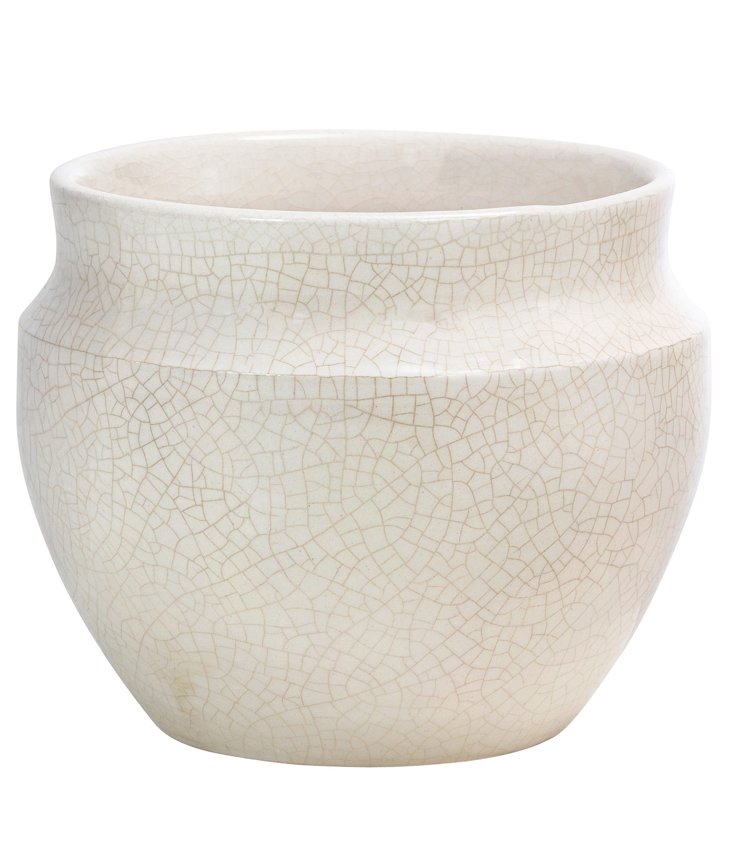 Dehner Übertopf Millie, bauchige Form, glasierte Keramik, Farbe creme, handgefertigter Indoor Blumentopf in zeitlosem Design