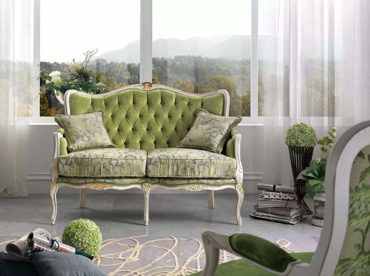 Casa Padrino Sofa Wohnzimmer Qualität / - Luxus elegantem Sofa / - 2 Made mit Weiß - - Barock Gold Möbel dekorativen Muster Grün Kissen Italy und in Luxus Barock Sofa Edles