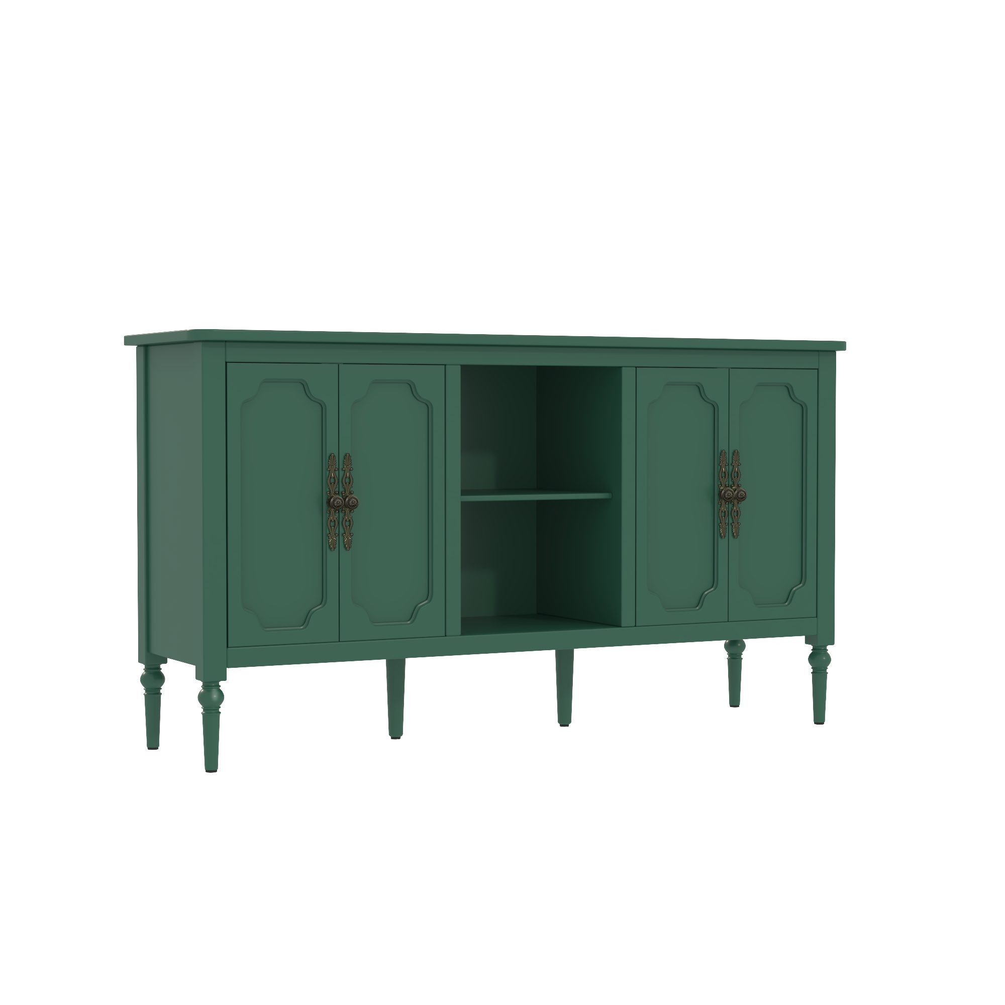 HOLTICO Sideboard Buffet Schrank mit 4 Türen und offenem Regal, Vintage Akzent Kommode (1 St), TV-Schrank, Küchenschrank, Kredenz, und Weinschrank