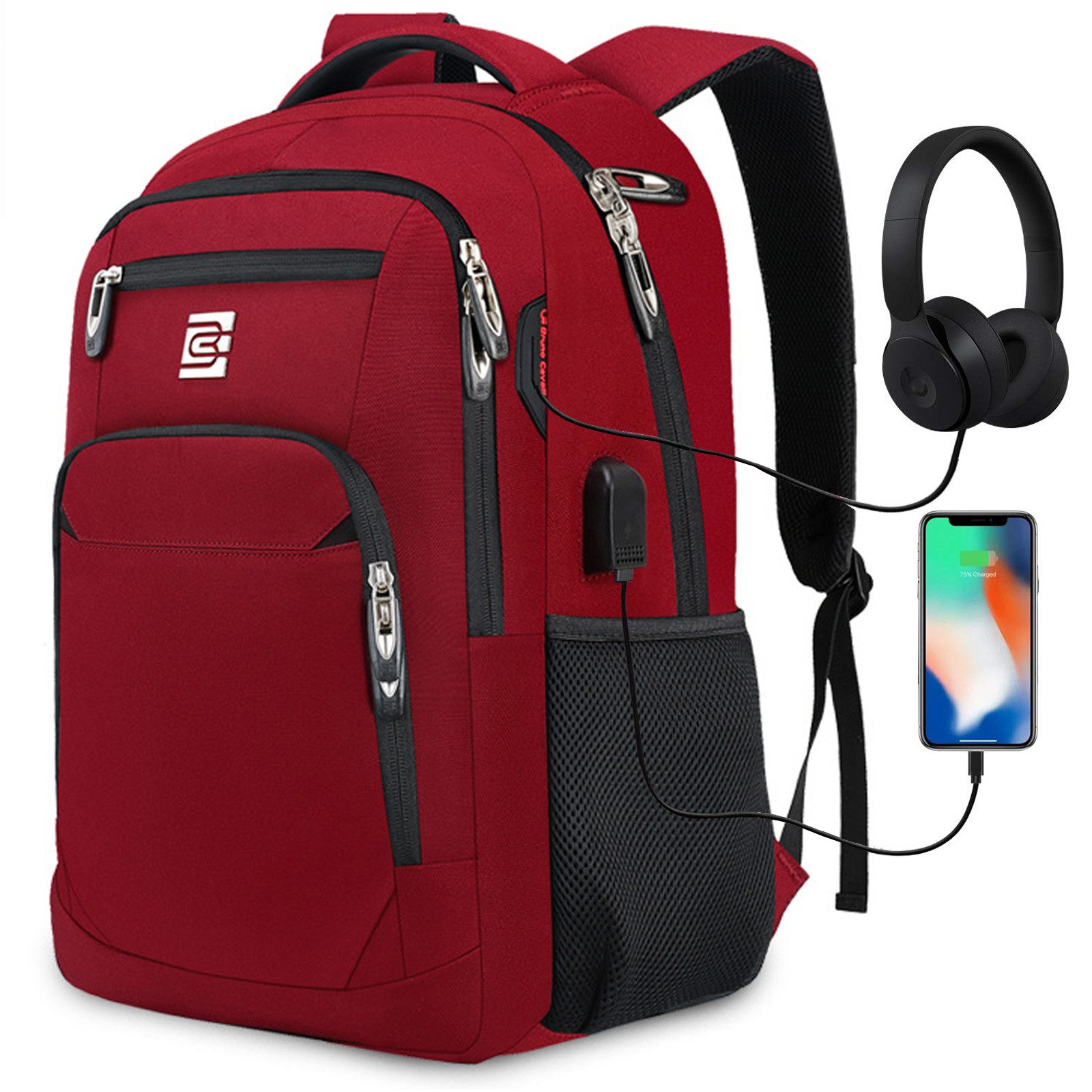 REDOM Laptoprucksack Laptop Rucksack Рюкзаки Schulrucksack Wasserbeständig Laptoptasche (Laptop Notebook Tasche Schule Uni Rucksack, 1-tlg., Sportrucksack, mit USB-Anschluss, Anti-Diebstahl, Backpack mit Laptopfach), fur Herren Damen Jungen Teenager Freizeit Arbeit Business Reisen