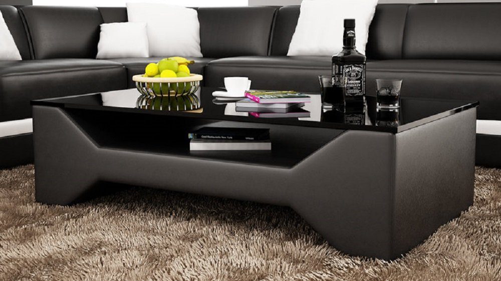JVmoebel Couchtisch Eleganter Designer Couchtisch aus Leder und Glas, Made in Europa