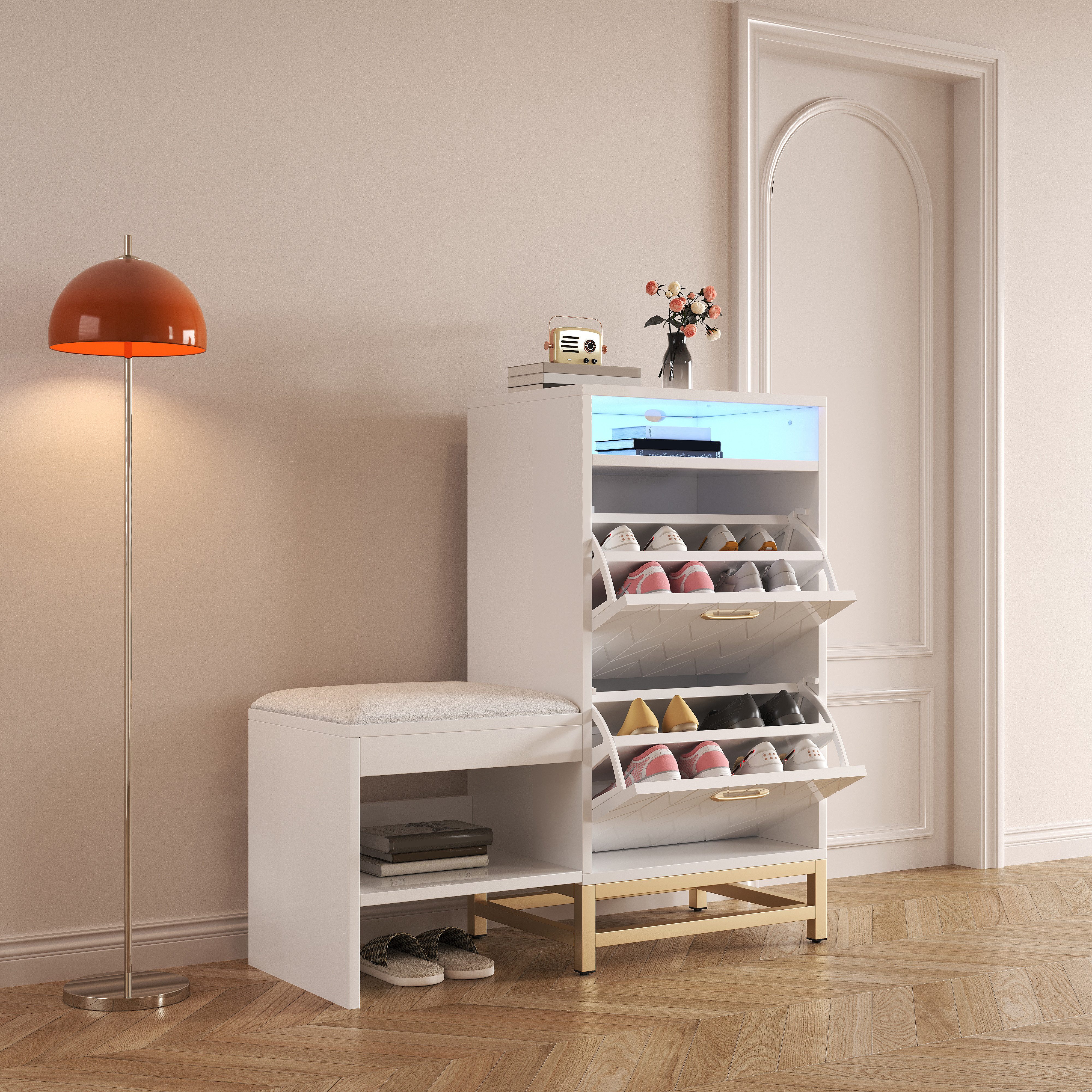 OKWISH Schuhschrank mit LED-Lichtleisten (Schuhregal, Schuhwender, günstig online kaufen